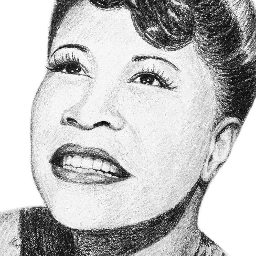 Ella Fitzgerald, pencil sketch, styled hair, SD Desktop Wallpaper