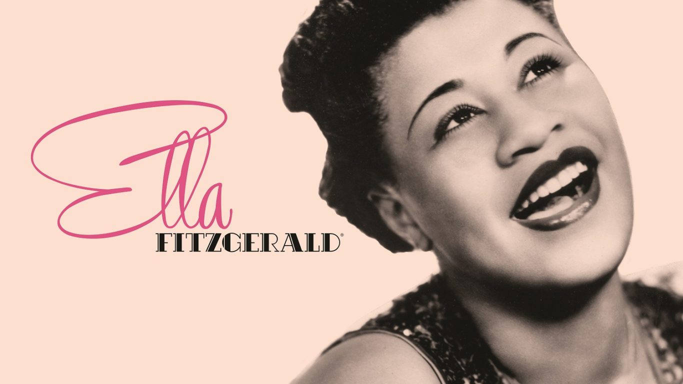 Ella Fitzgerald, vintage sepia-toned portrait, scripted in pink, HD Desktop Wallpaper