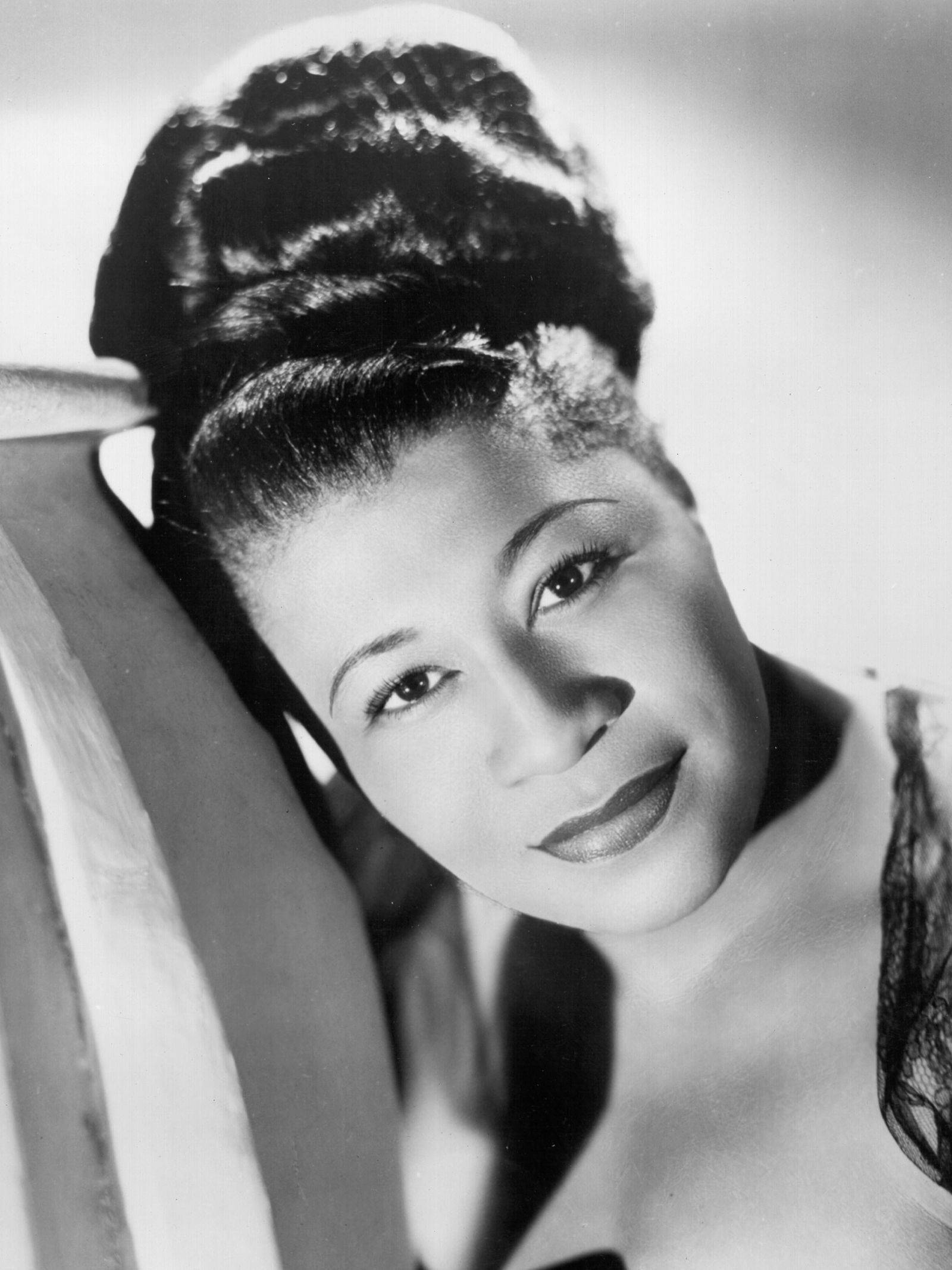 Ella Fitzgerald, black and white portrait, elegant updo, Full HD Phone Wallpaper