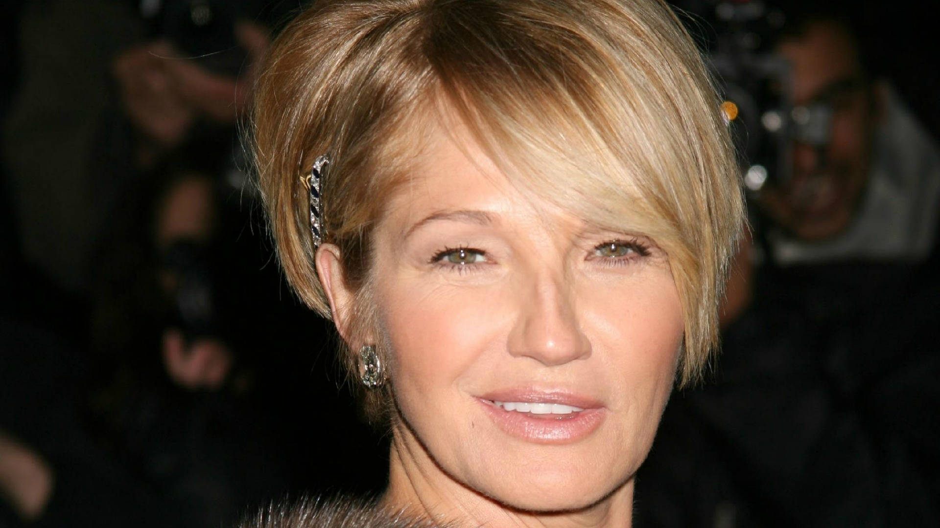 Ellen Barkin, short blonde hair, silver hair clip, Full HD Desktop Wallpaper