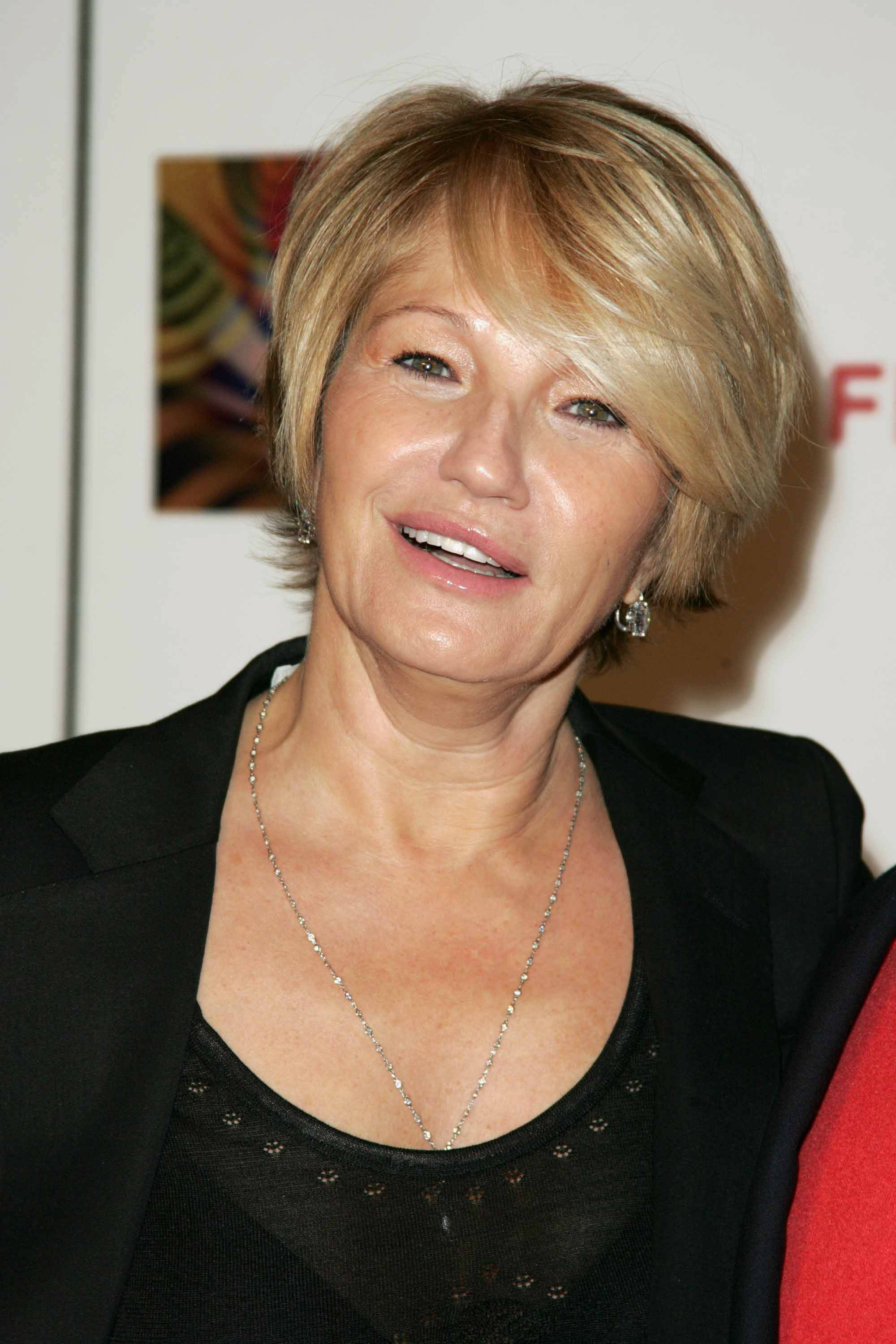 Ellen Barkin, short blonde hair, black blazer, 2K Phone Wallpaper