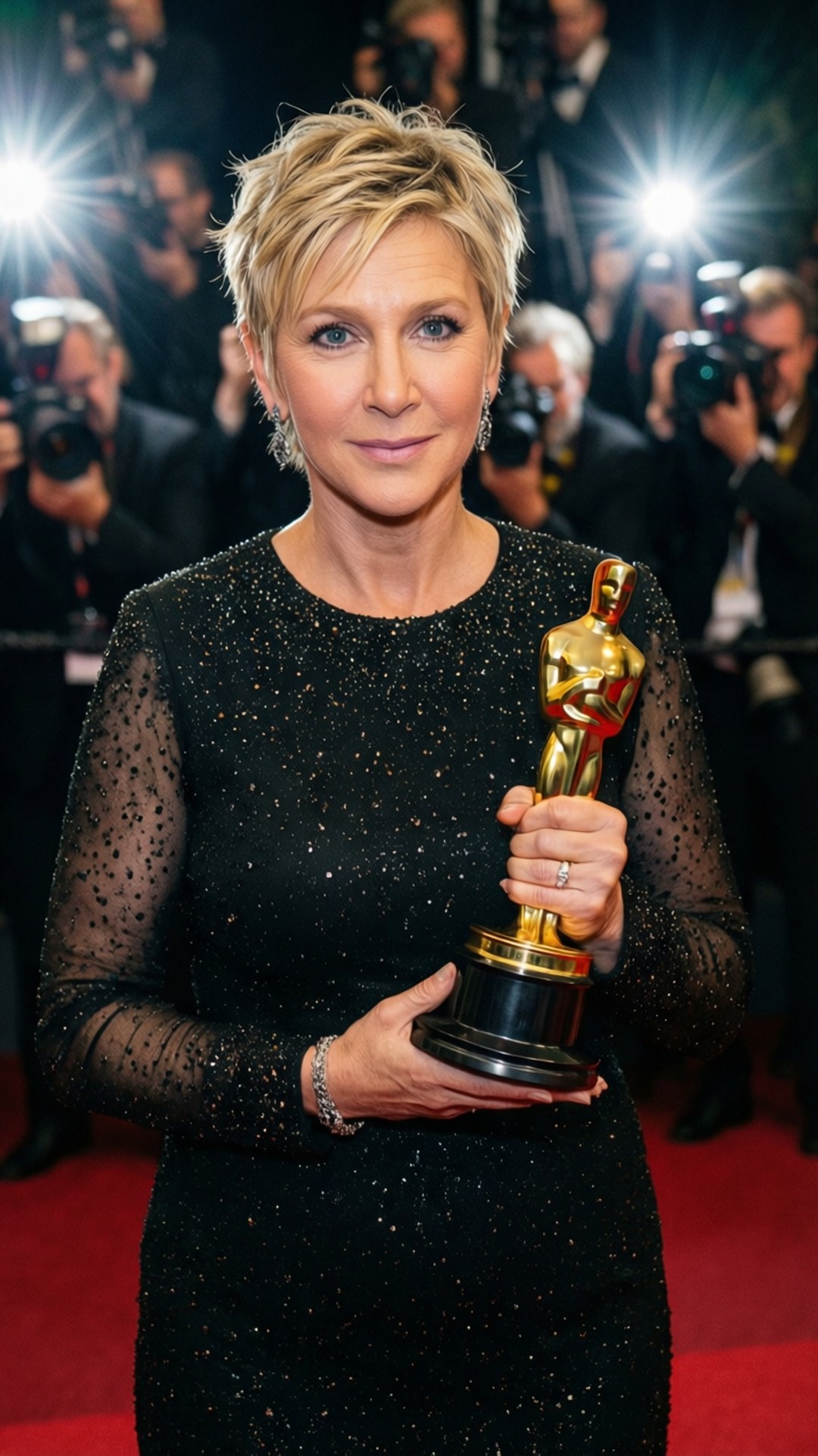 Ellen Degeneres, golden Oscar statue, red carpet, Full HD Phone Wallpaper