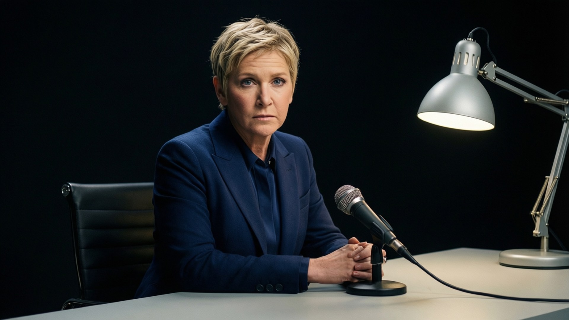 Ellen DeGeneres, dark blue suit, navy blazer, Full HD Desktop Wallpaper
