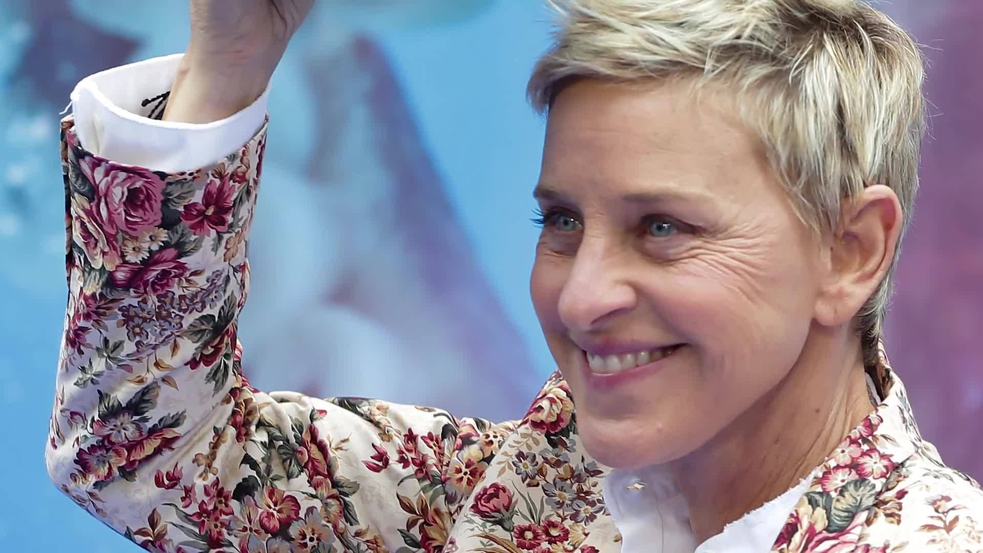 Ellen Degeneres, floral pattern, long sleeves, Full HD Desktop Wallpaper