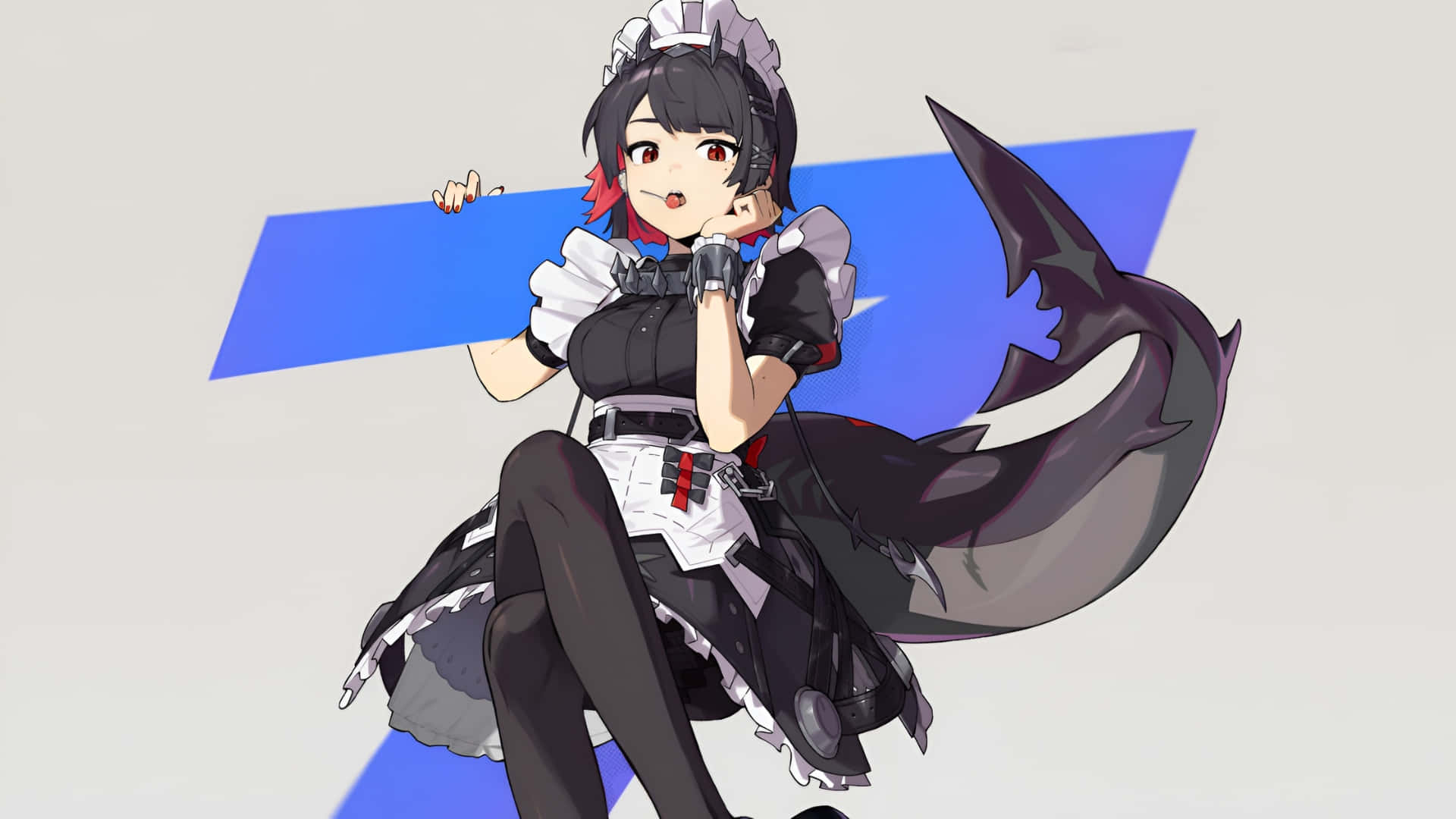 Ellen Joe, anime character, black and white maid outfit, Full HD Desktop Wallpaper