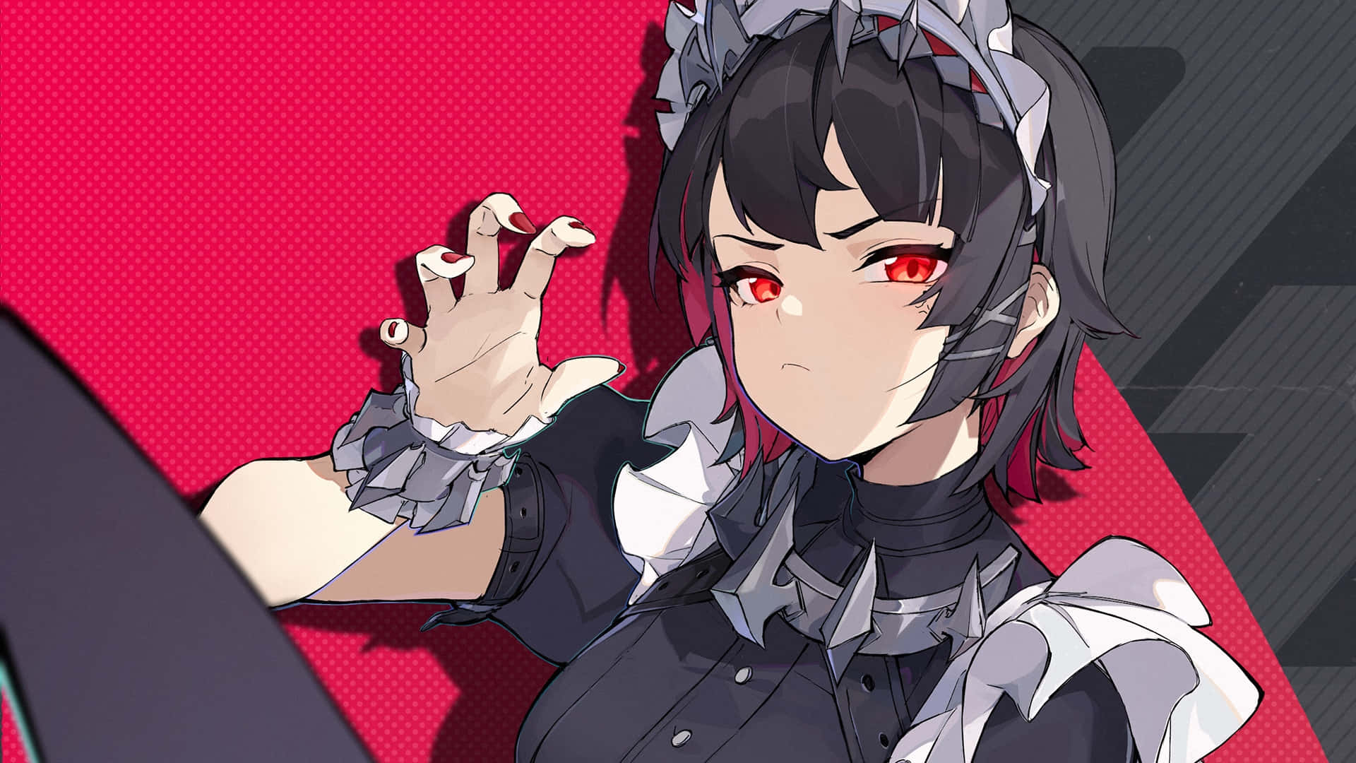 Ellen Joe, anime maid character, red eyes, Full HD Desktop Wallpaper