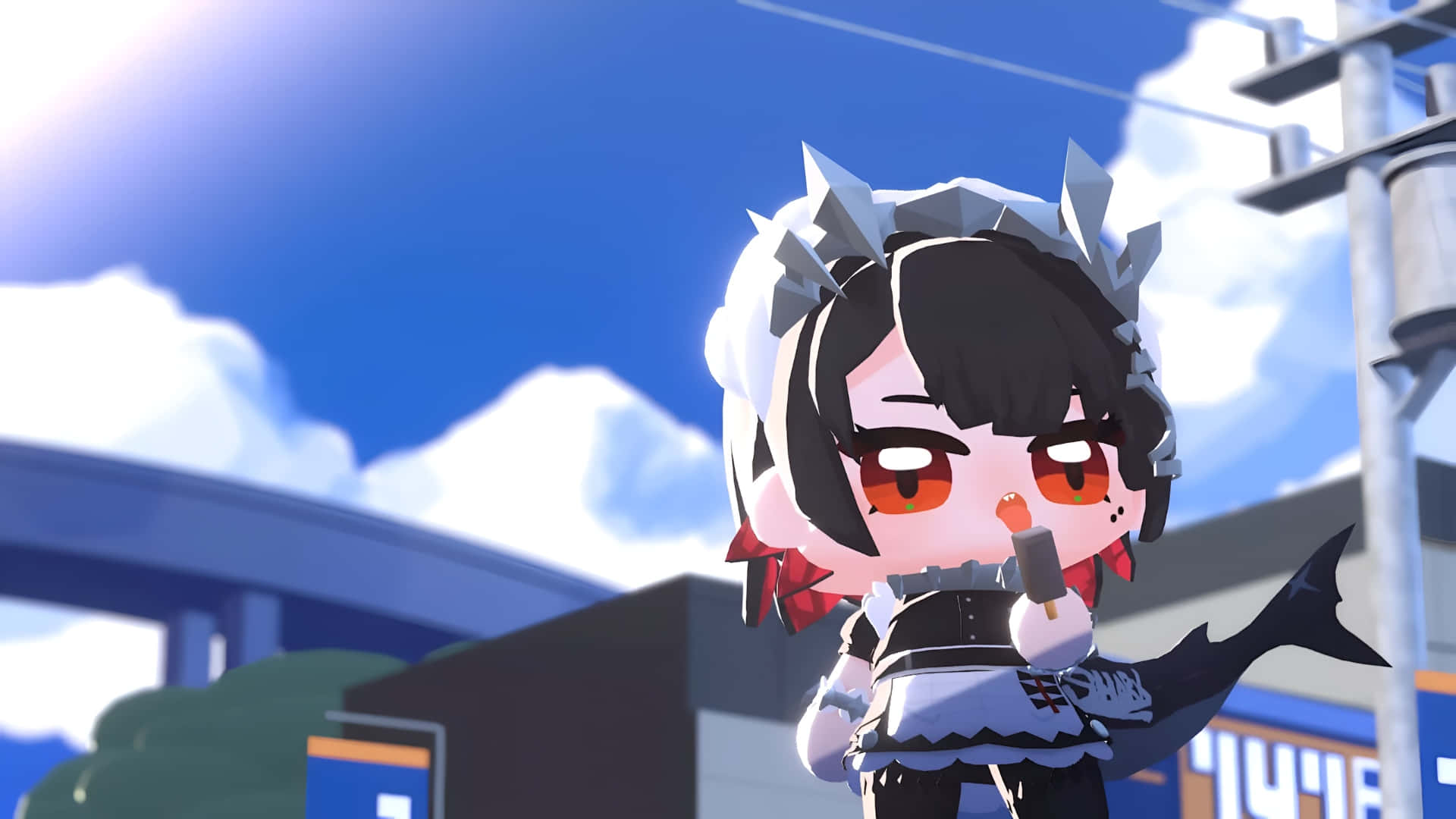 Ellen Joe, chibi anime girl, black hair, Full HD Desktop Wallpaper