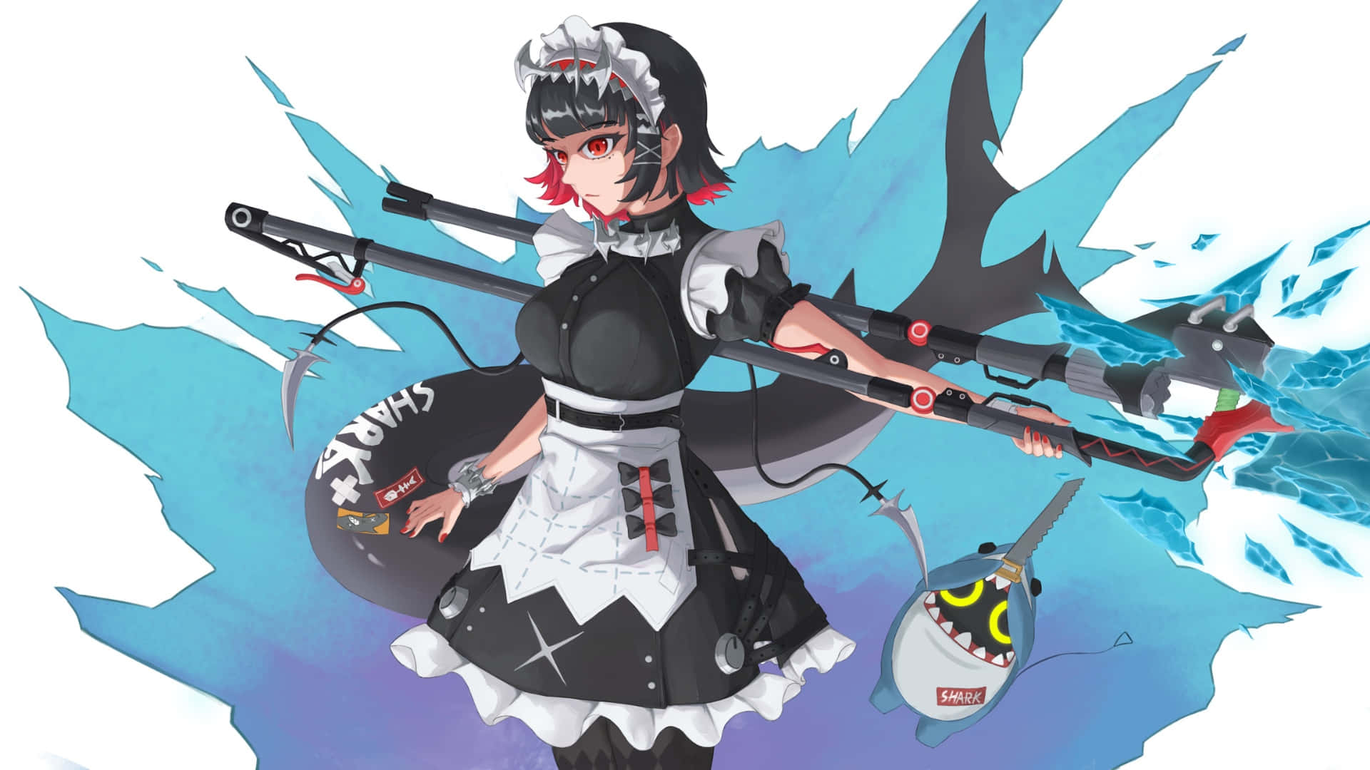 Ellen Joe, cyber maid, red hair, Full HD Desktop Wallpaper