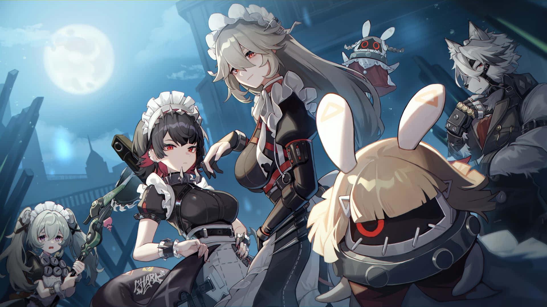 Ellen Joe, anime-style characters, maid and tactical gear, Full HD Desktop Wallpaper