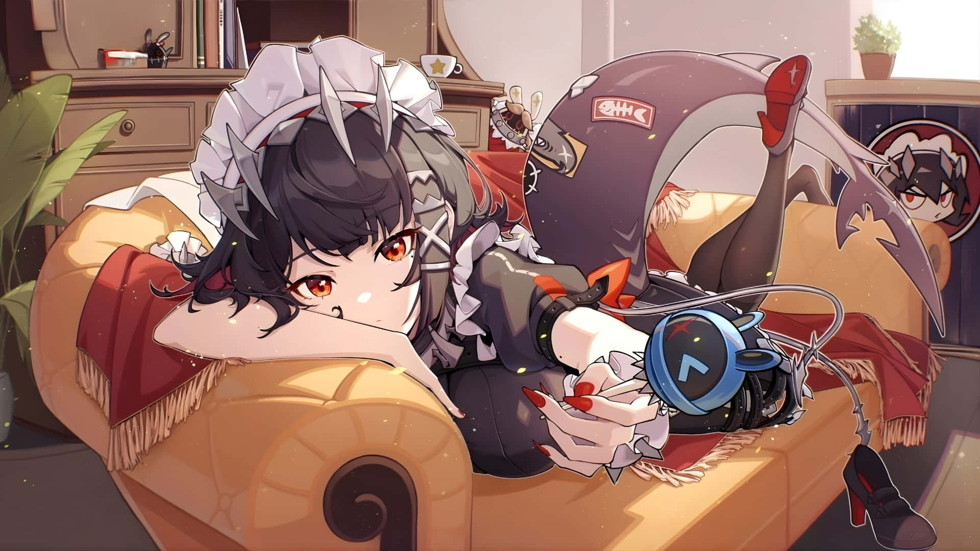 Ellen Joe, maid outfit, tan couch, Full HD Desktop Wallpaper
