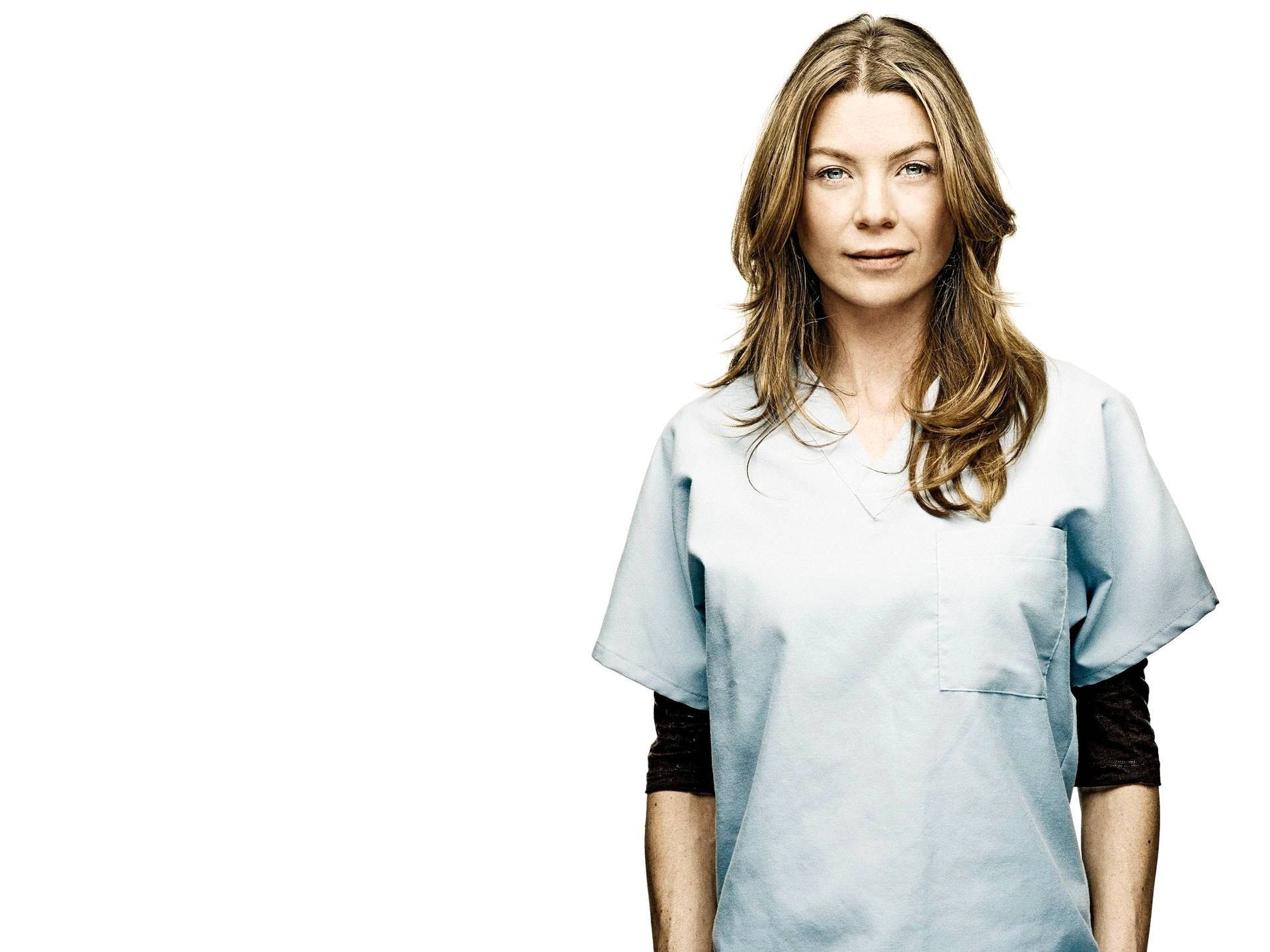 Ellen Pompeo, scrubs, light blue, Full HD Desktop Wallpaper