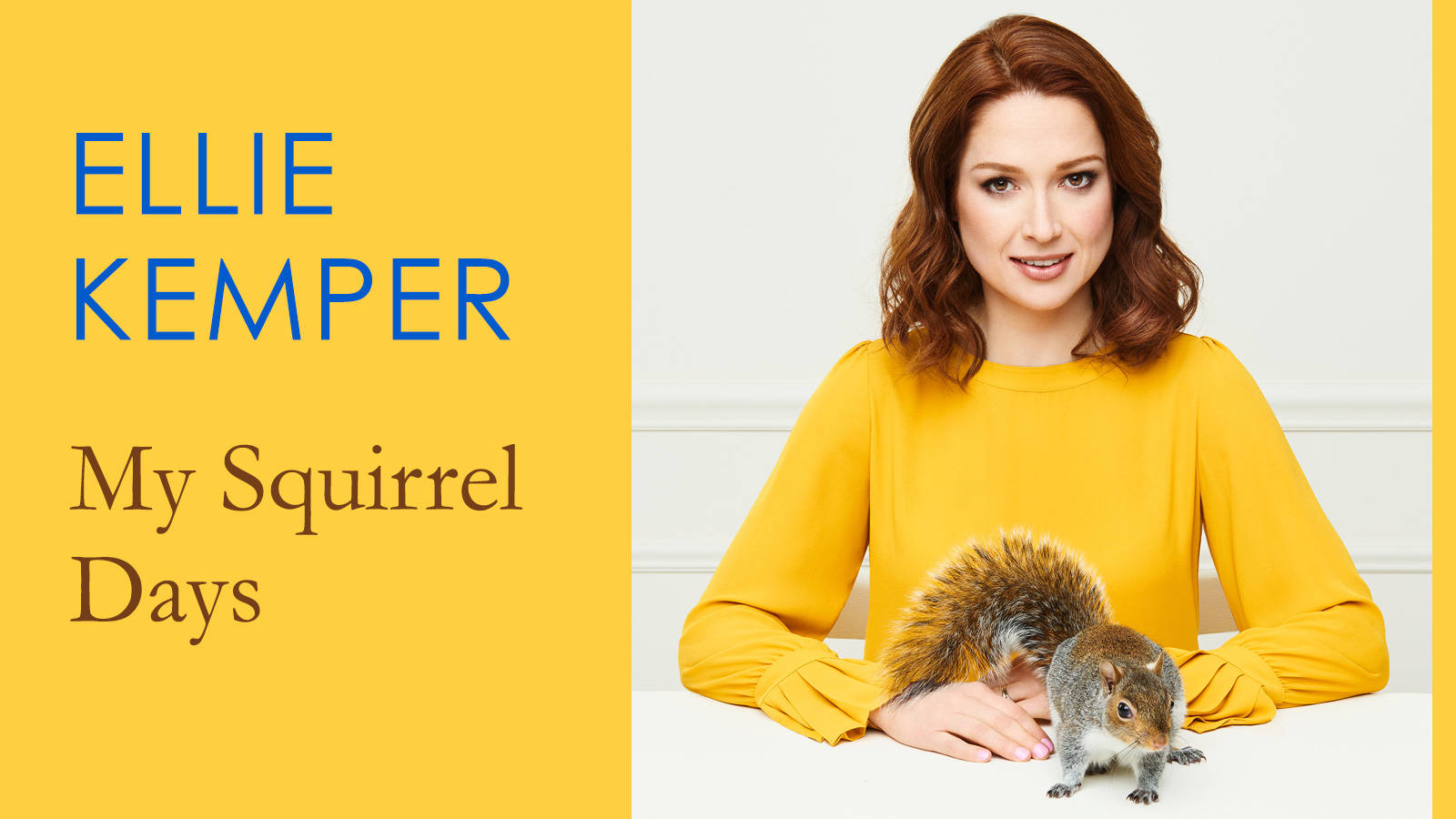 Ellie Kemper, yellow sweater, squirrel, HD Desktop Wallpaper