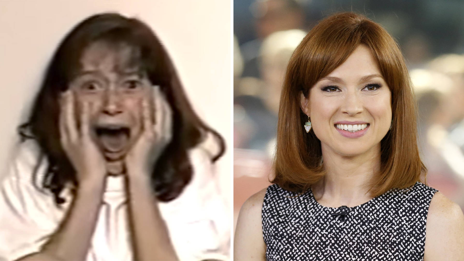 Ellie Kemper, split screen, screaming in horror, Full HD Desktop Wallpaper