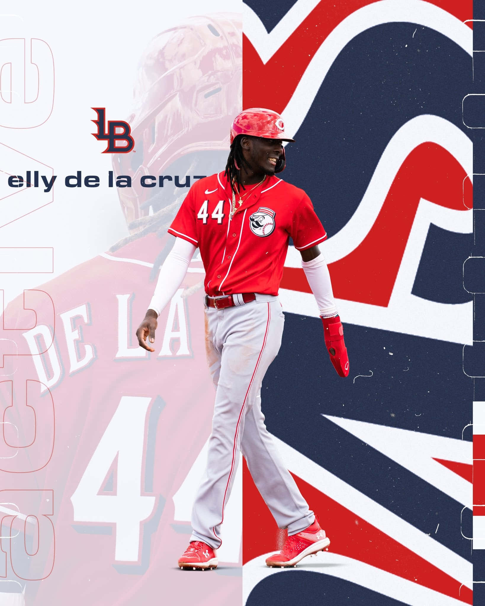 Elly De La Cruz, red uniform, stylized team logo background, Full HD Phone Wallpaper