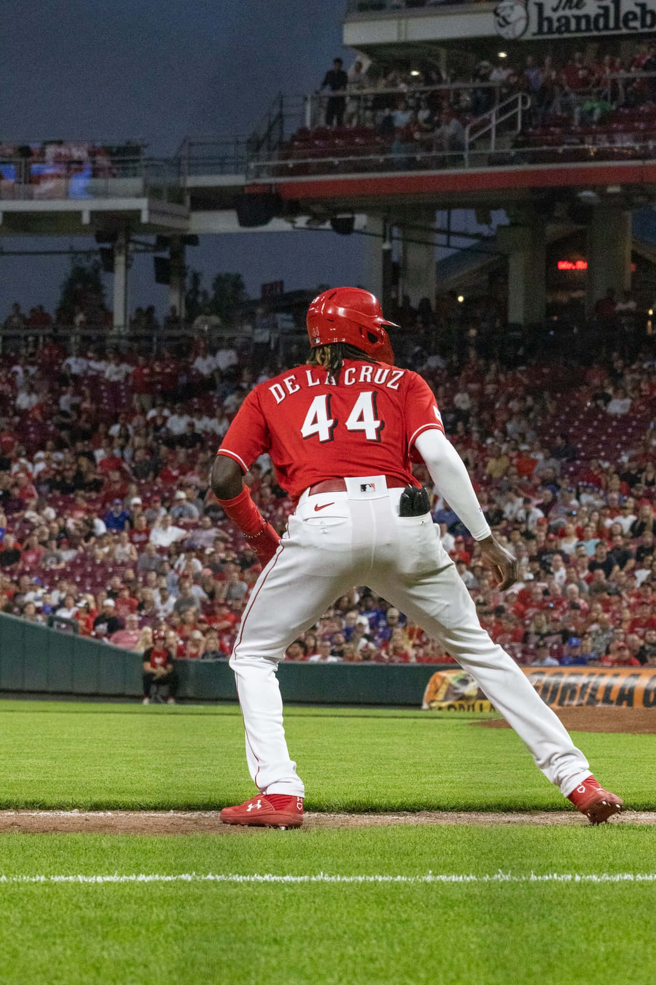 Elly De La Cruz, red jersey number 44, batter's box, Full HD Phone Wallpaper
