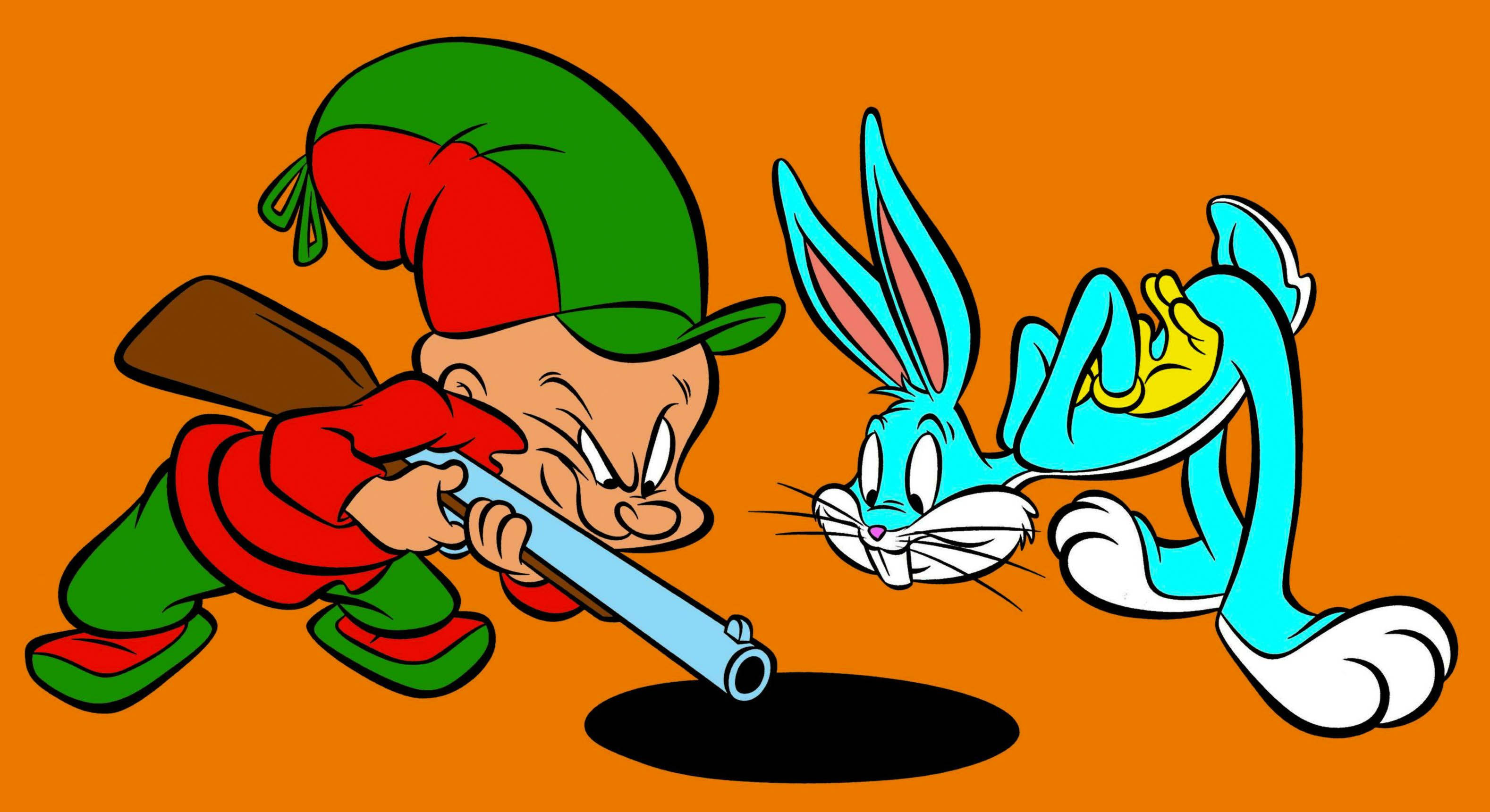 Elmer Fudd, rifle, blue rabbit, 2K Desktop Wallpaper