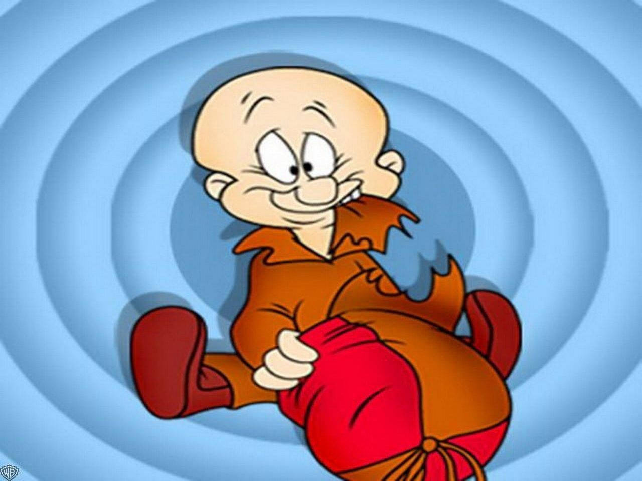 Elmer Fudd, orange and red clothing, blue swirling background, HD Desktop Wallpaper