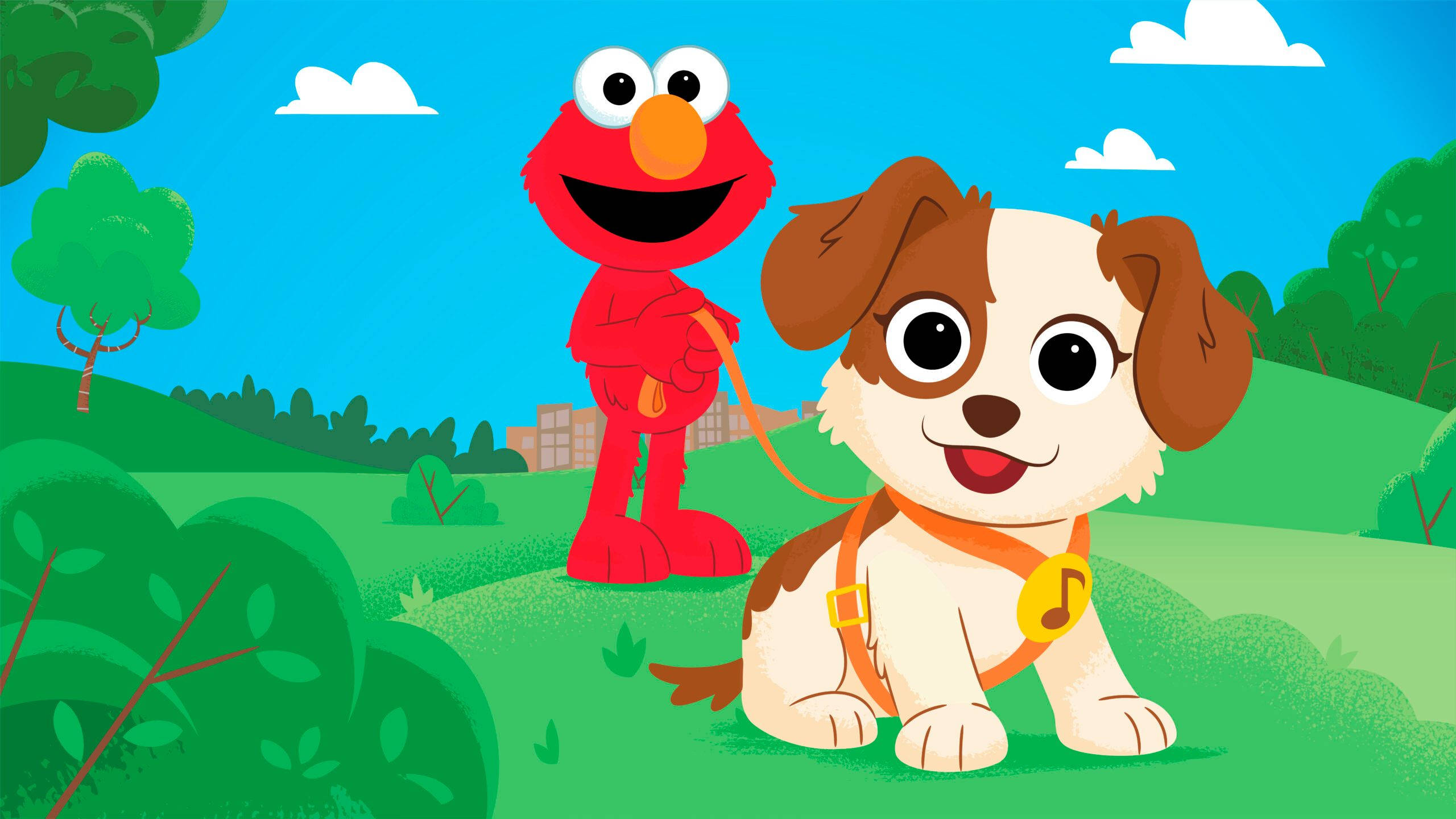 Elmo, dog, field, 2K Desktop Wallpaper