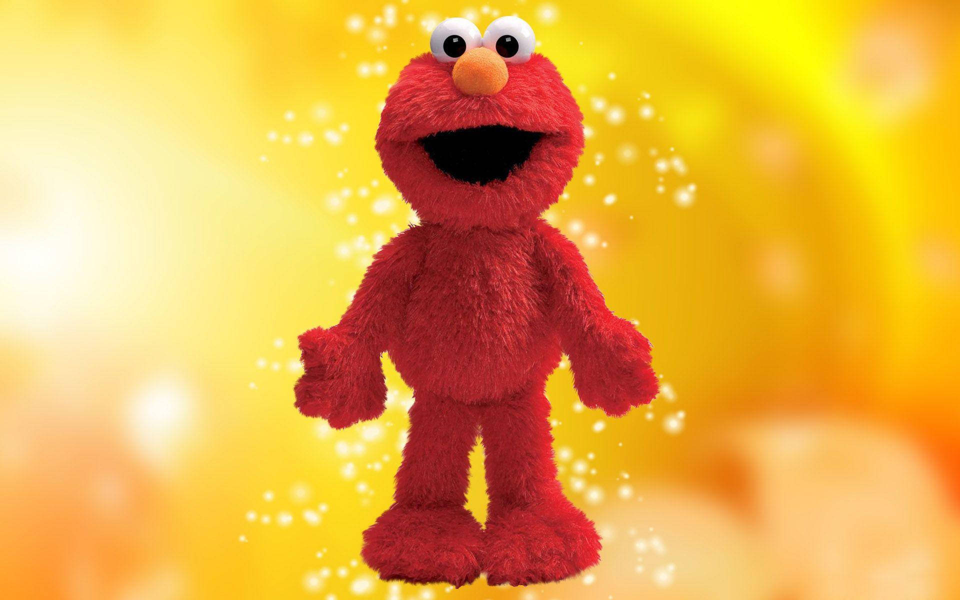 Elmo, red furry, glowing golden background, Full HD Desktop Wallpaper