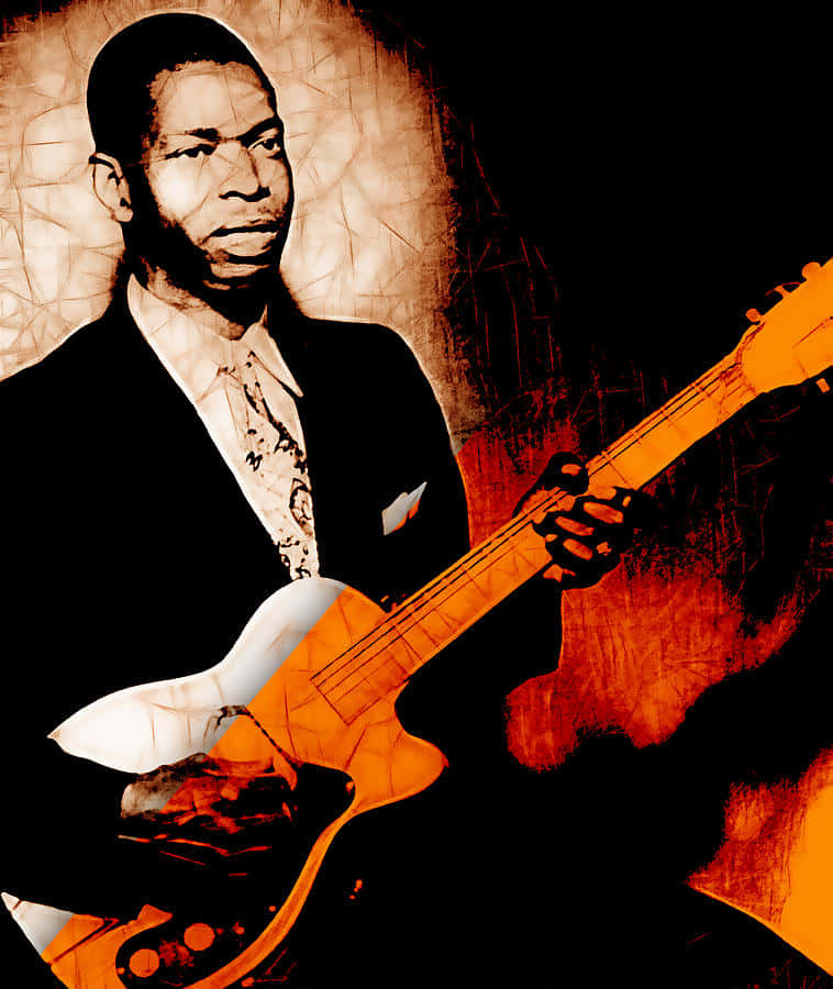 Elmore James, bass guitar, orange and black background, SD Phone Wallpaper