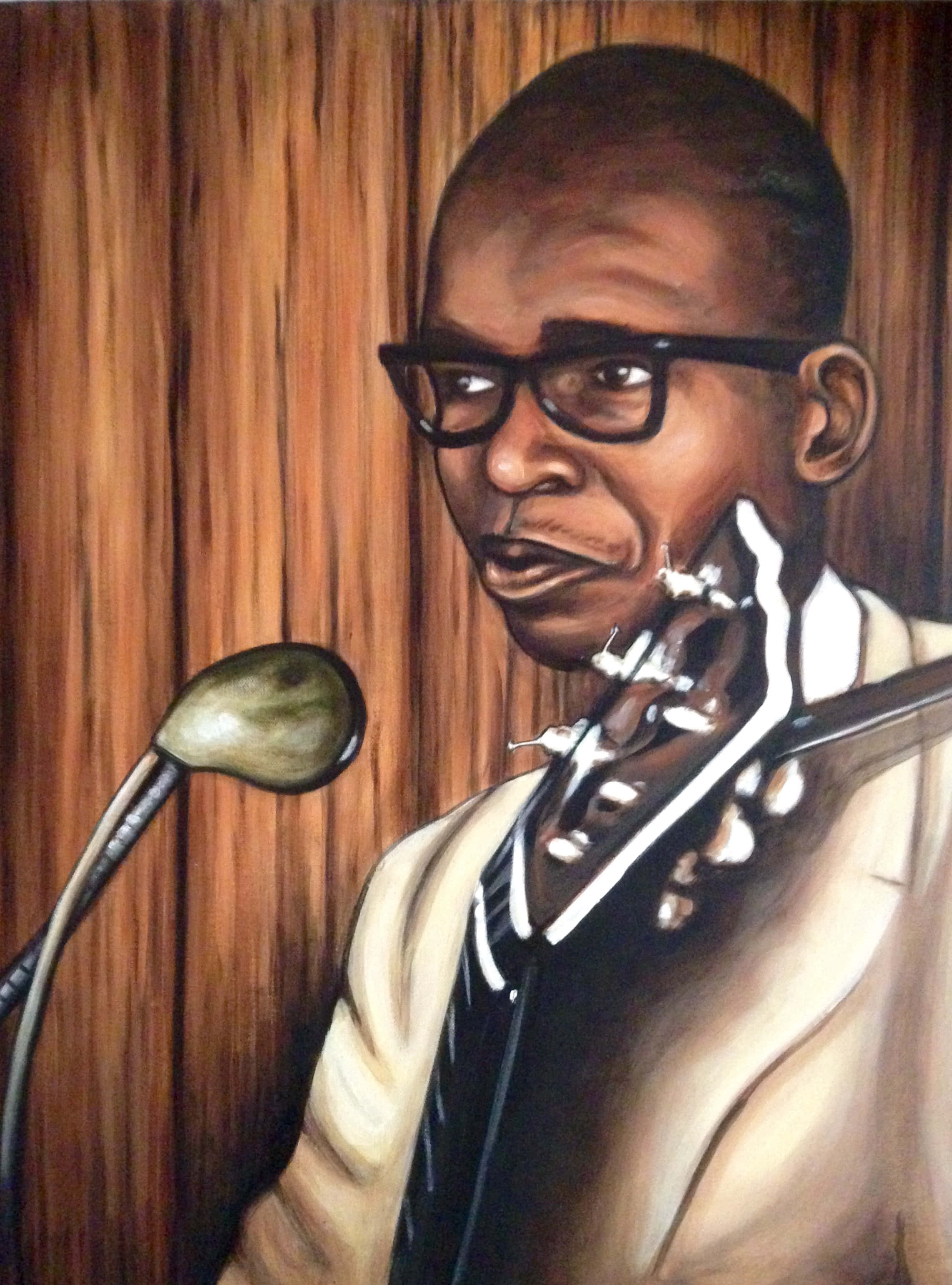 Elmore James, guitar, vintage microphone, 2K Phone Wallpaper