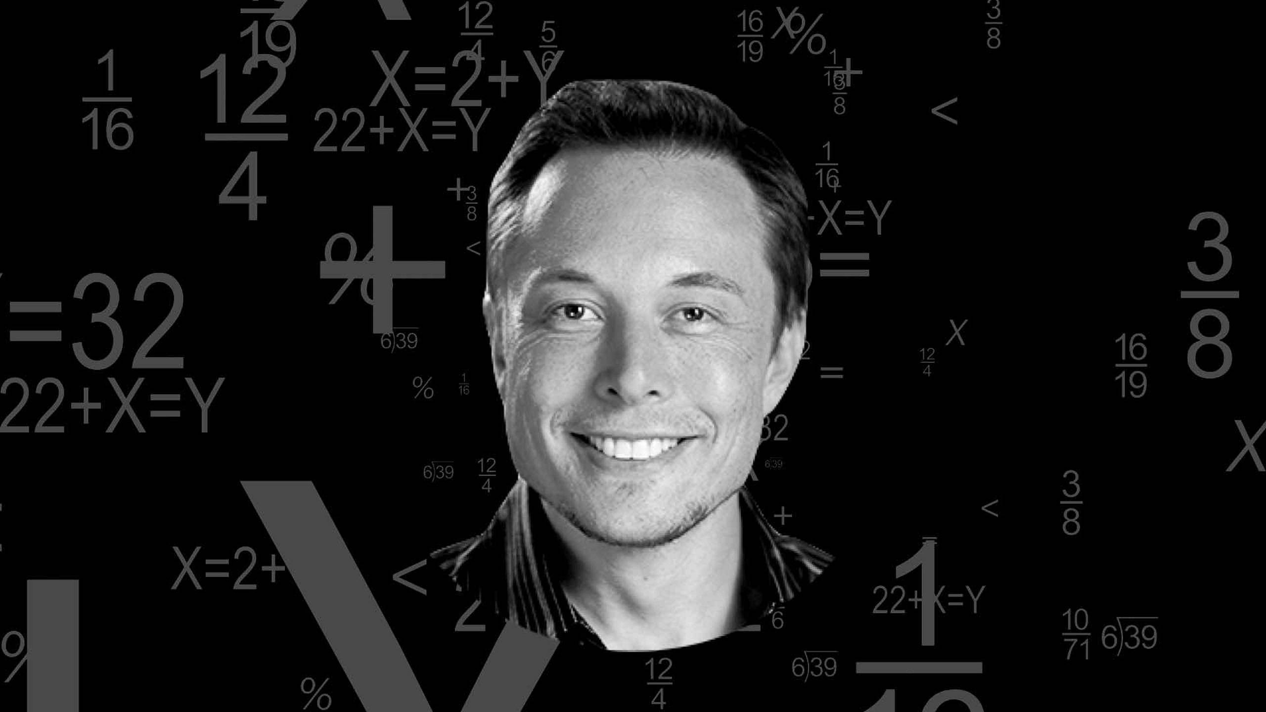 Elon Musk, mathematical equations, symbols, 2K Desktop Wallpaper