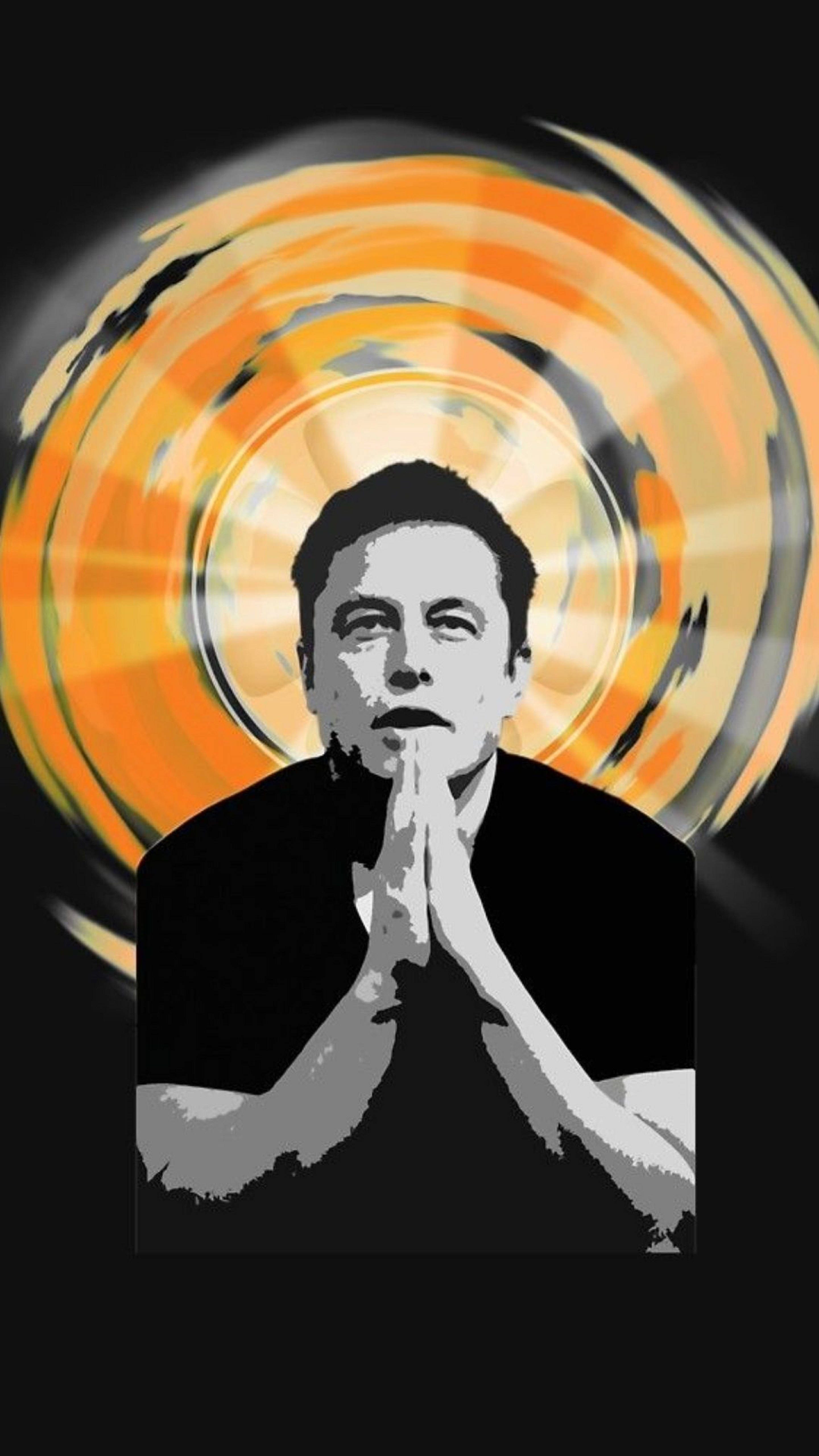 Elon Musk, Visionary Innovator, orange and black halo-like background, 5K Phone Wallpaper