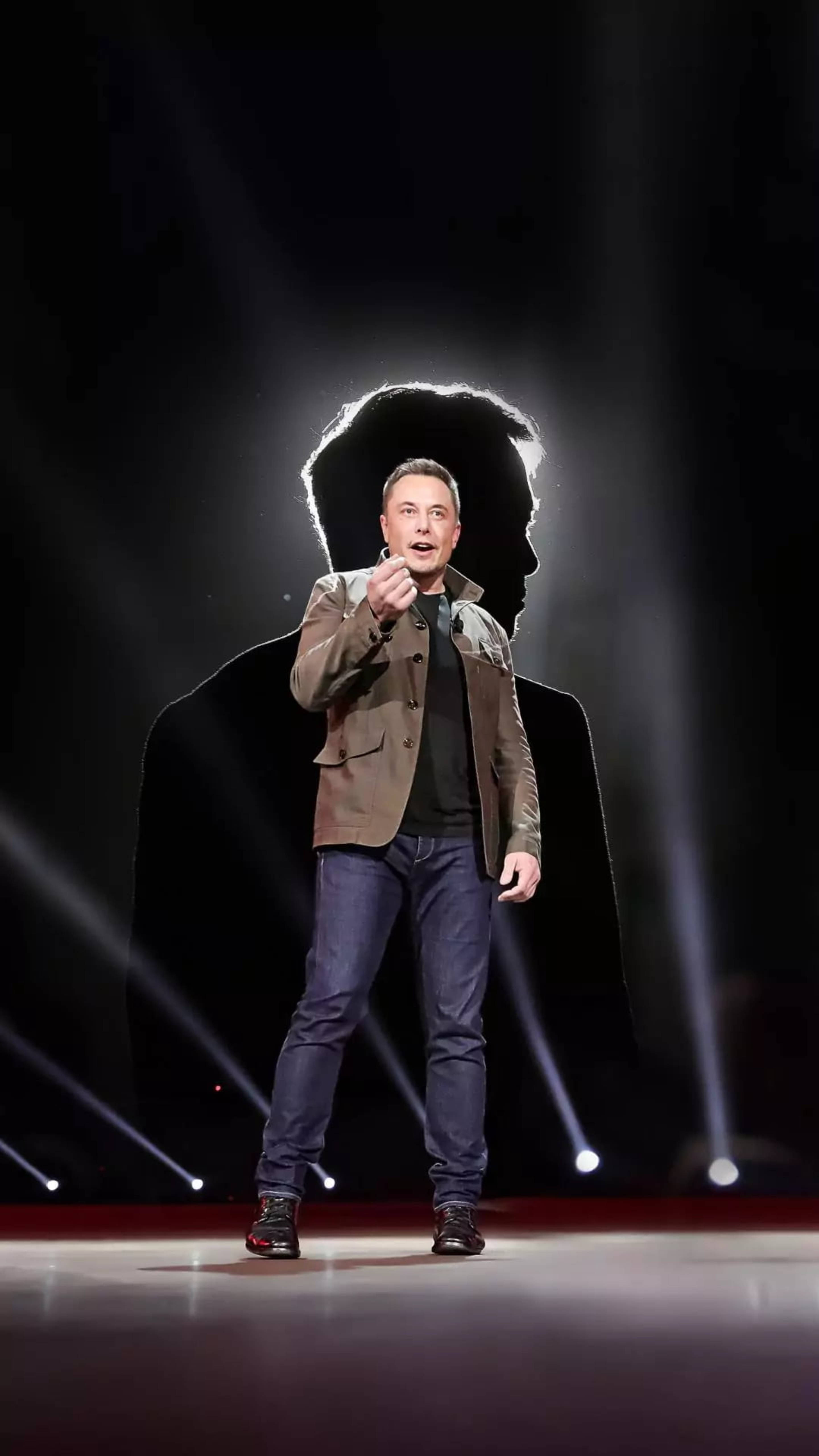 Elon Musk, dark stage, spotlights, 5K Phone Wallpaper