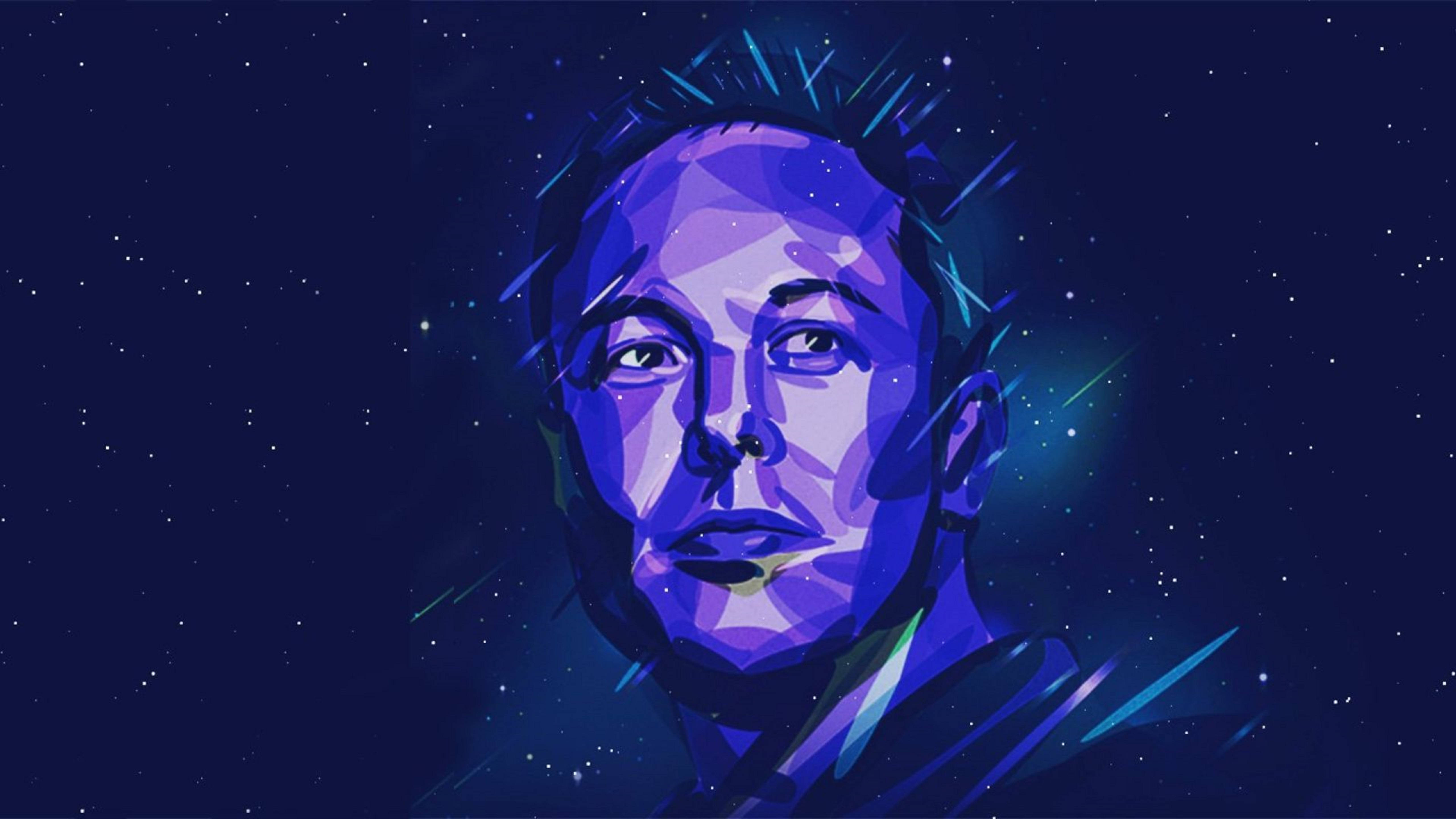 Elon Musk, vibrant purple, blue tones, 5K Desktop Wallpaper