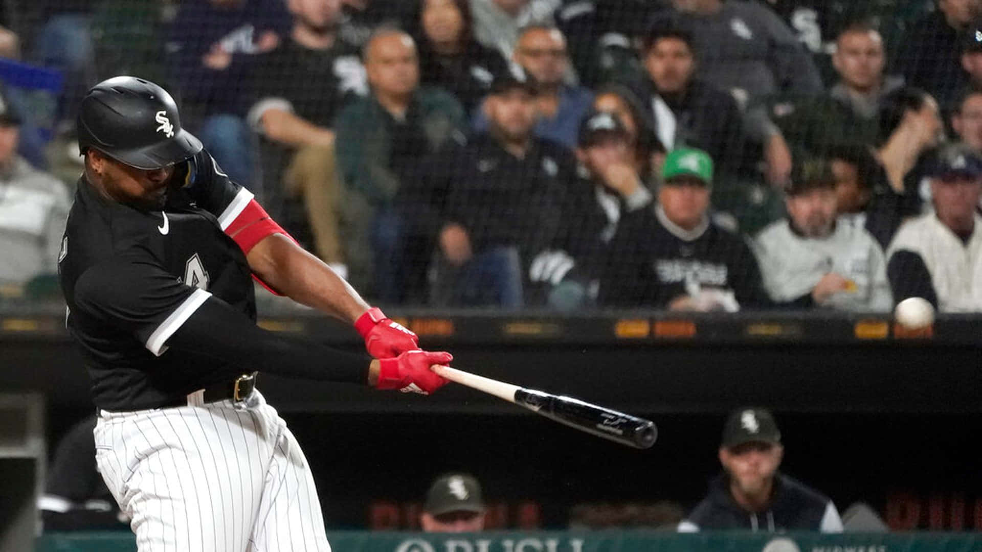 Eloy Jimenez, black and white uniform, stadium lights, Full HD Desktop Wallpaper