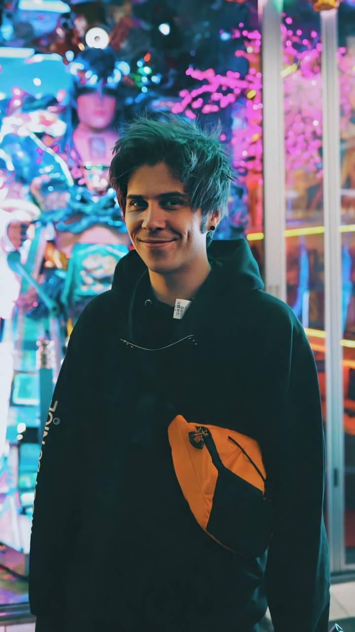 ElrubiusOMG, spiky green hair, black hoodie, HD Phone Wallpaper
