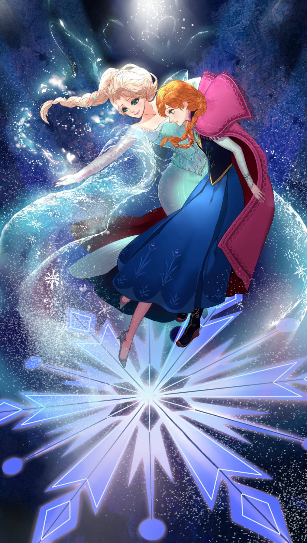 Elsa And Anna, snowflakes, glowing ice magic, HD Phone Wallpaper