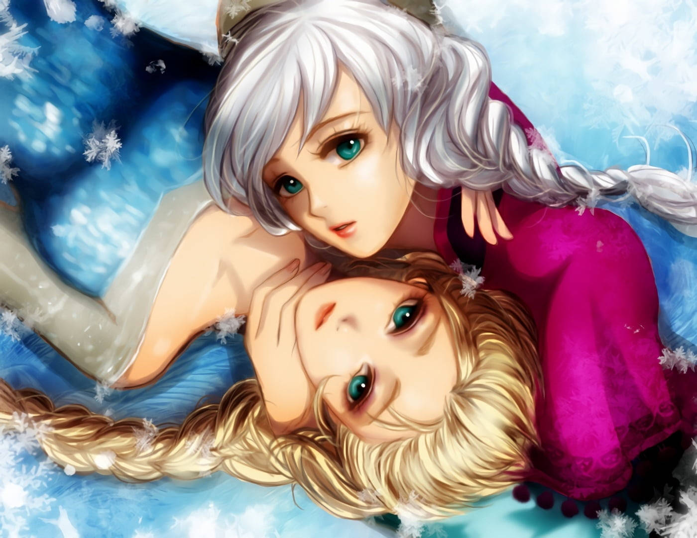 Elsa And Anna, white hair, braided hair, HD Desktop Wallpaper