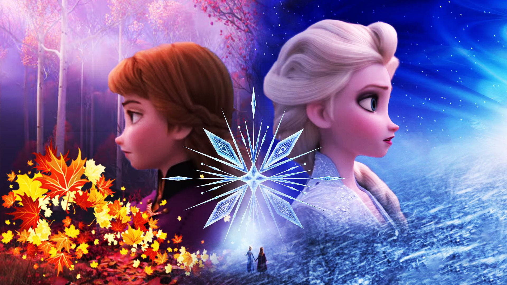 Elsa And Anna, snowflake, autumn leaves, Full HD Desktop Wallpaper