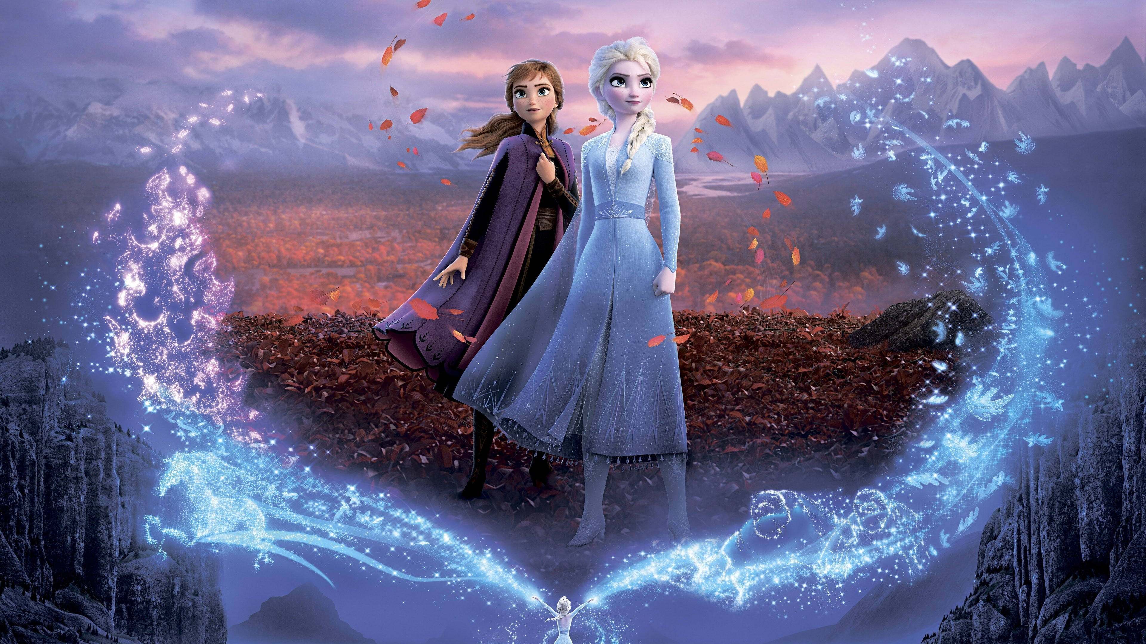 Elsa And Anna, ice powers, mountain ridge, 4K Desktop Wallpaper