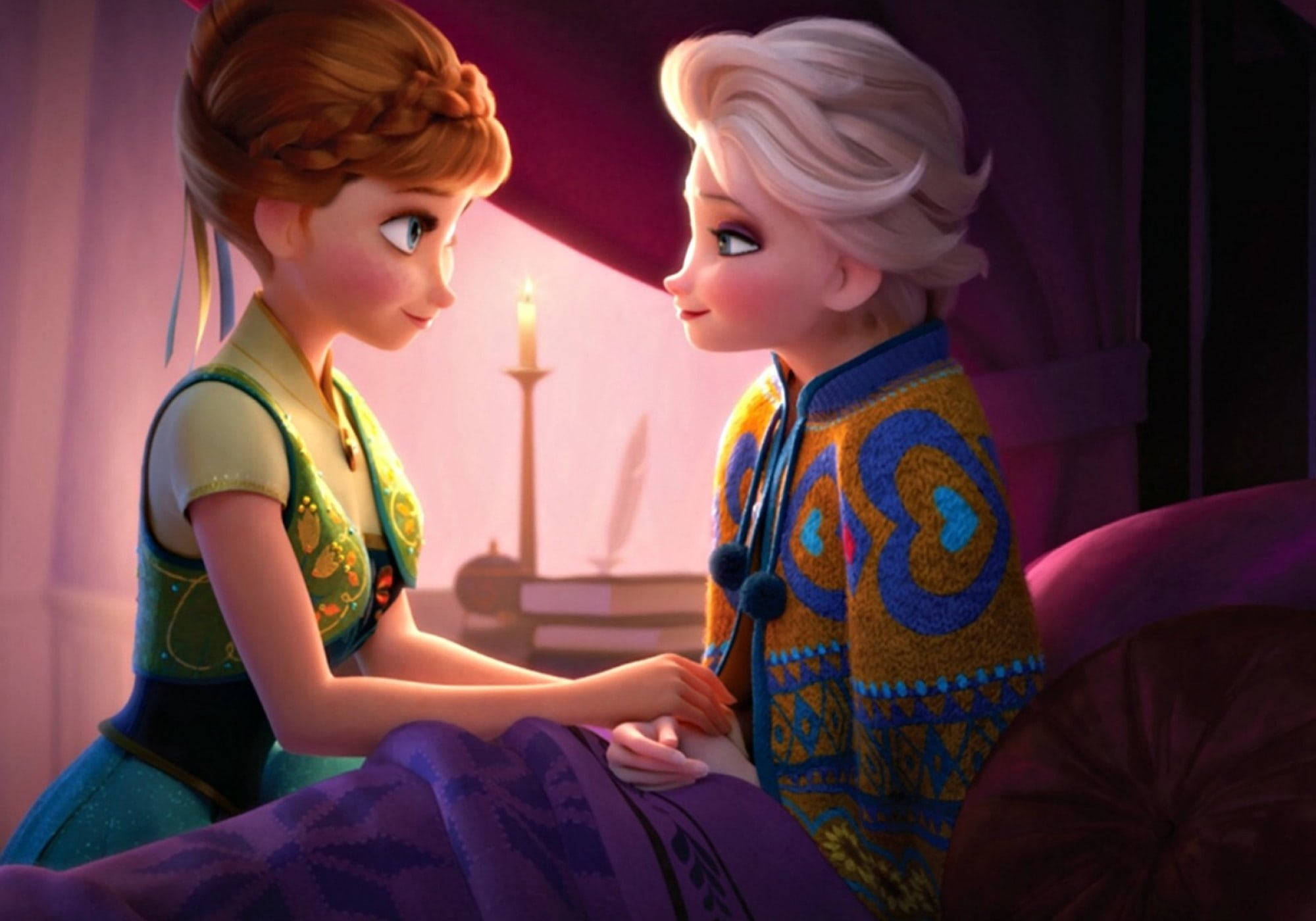 Elsa And Anna, candlelight, warmly lit room, Full HD Desktop Wallpaper
