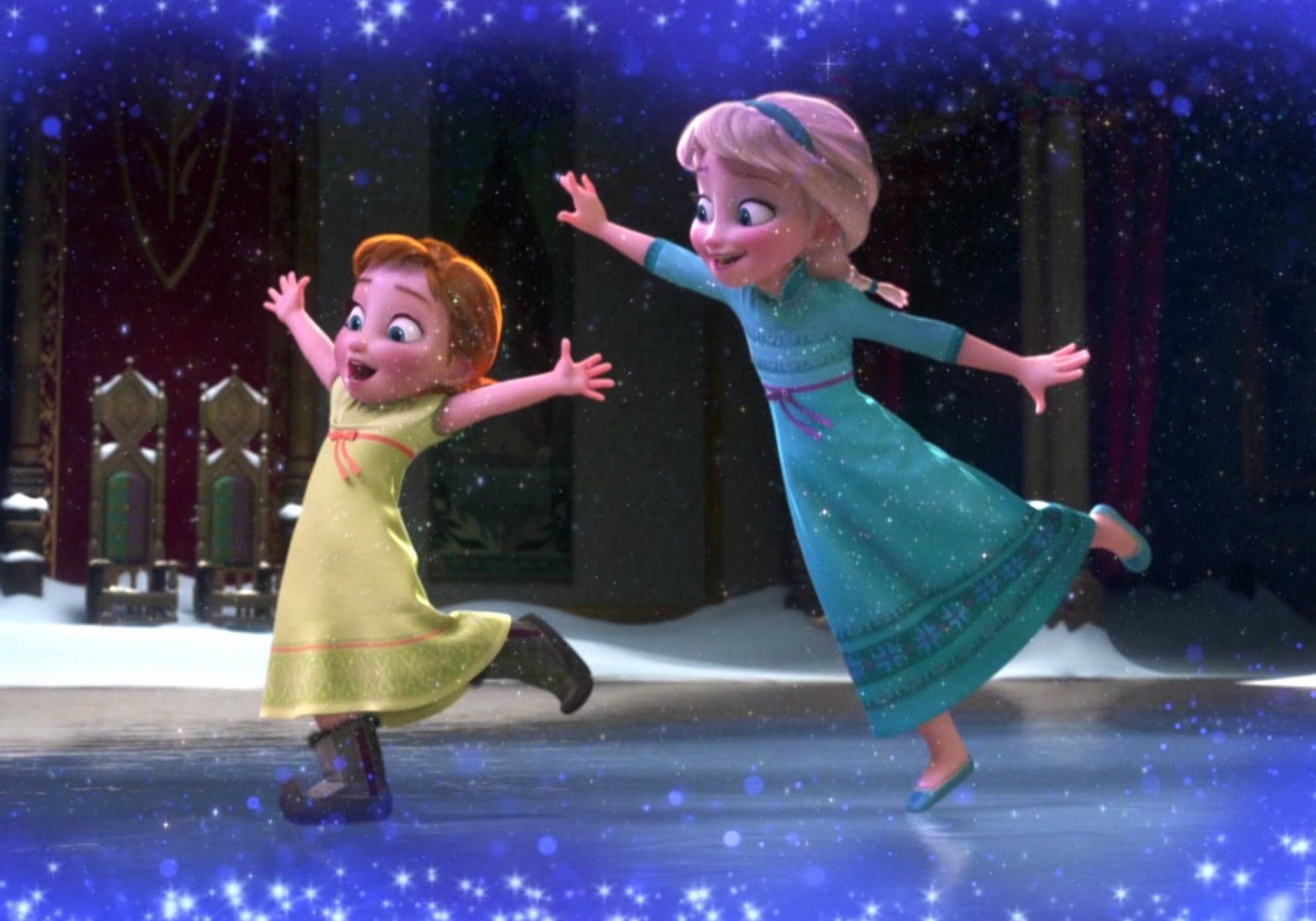 Elsa And Anna, skating, sparkling ice rink, Full HD Desktop Wallpaper