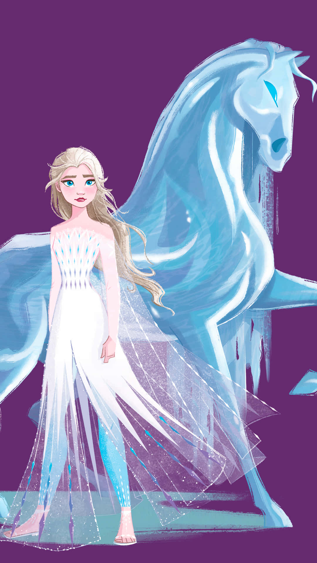 Elsa, ice horse, deep purple background, Full HD Phone Wallpaper