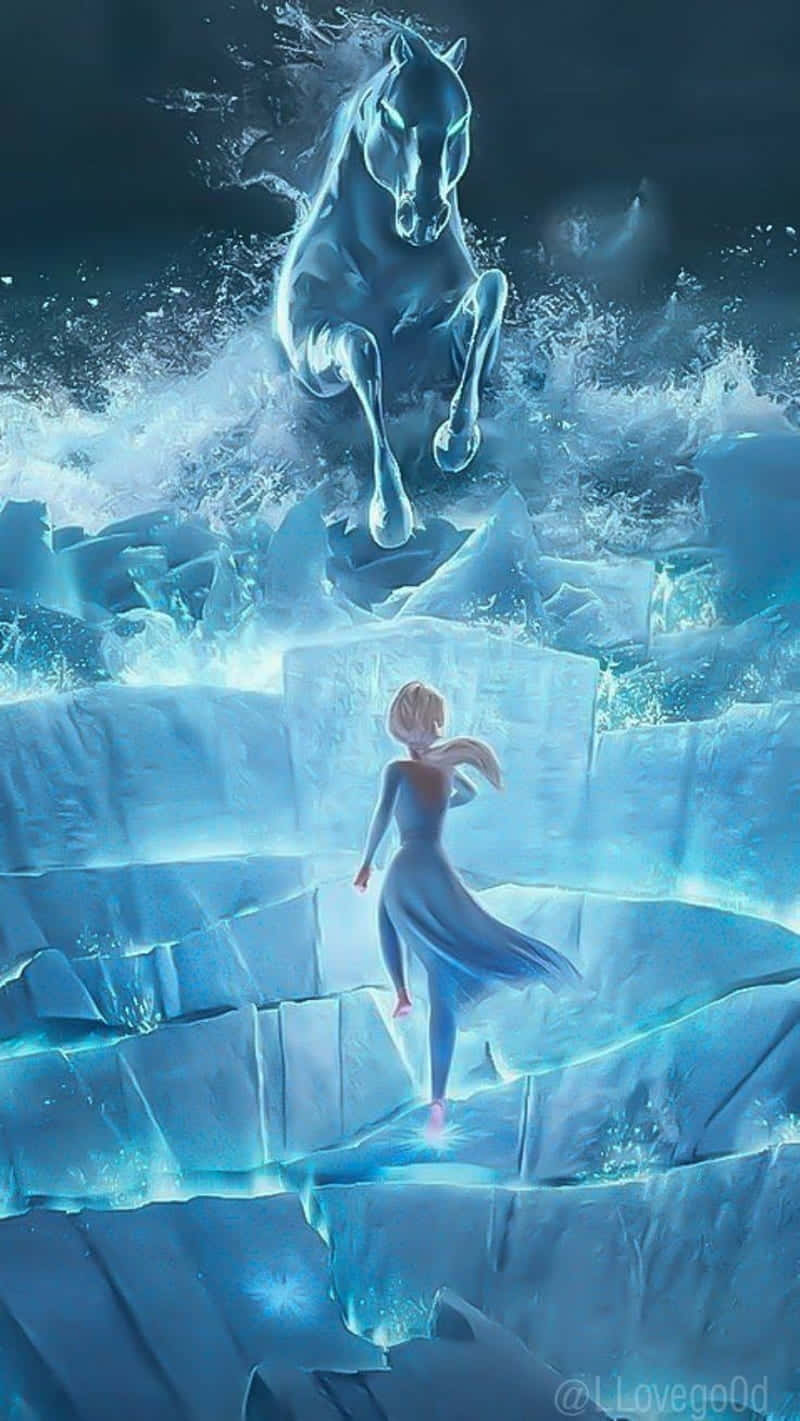 Elsa Phone, glowing blue horse, icy waters, HD Phone Wallpaper