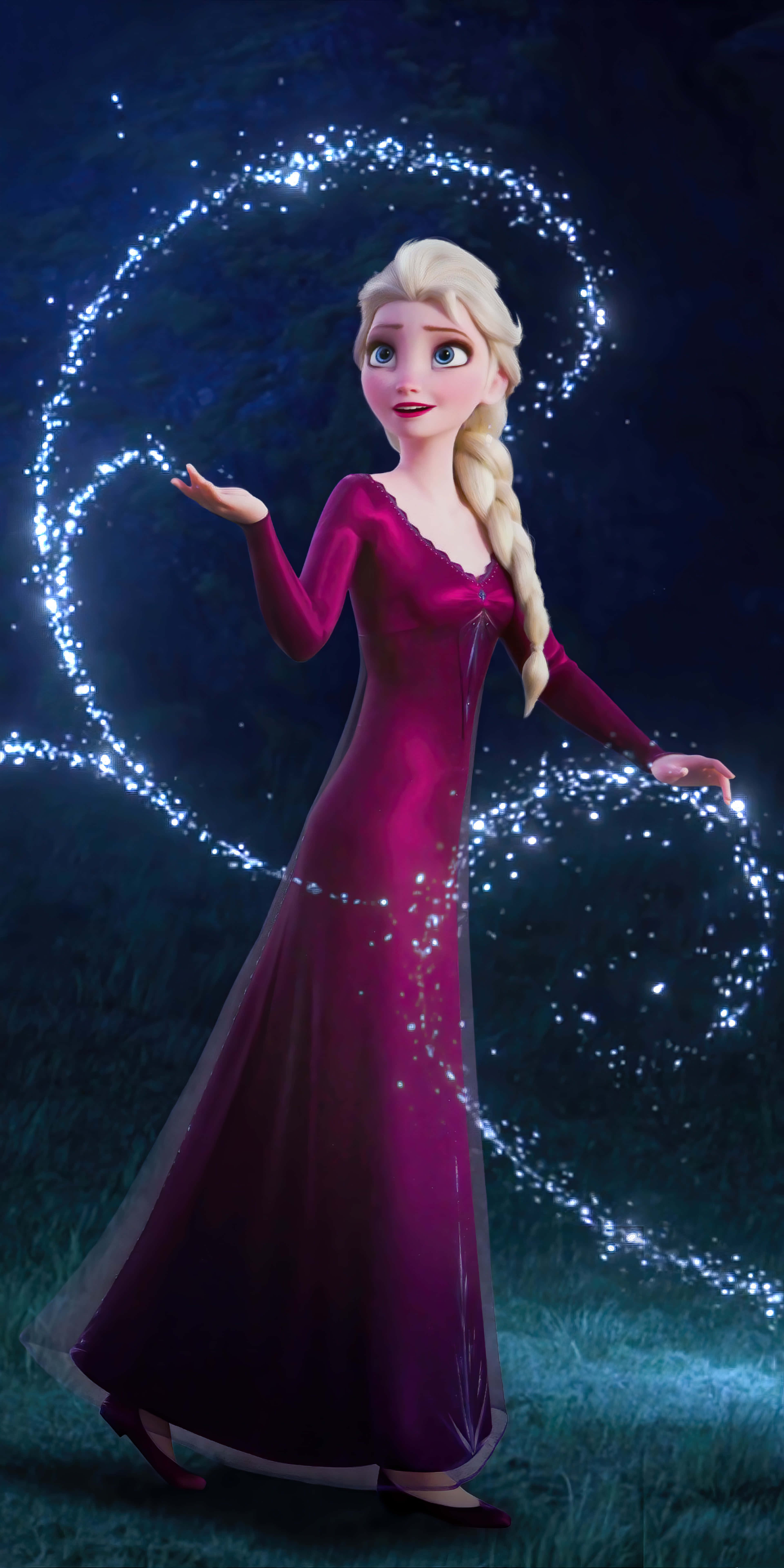 Elsa, magenta gown, glowing ice magic, 8K Phone Wallpaper