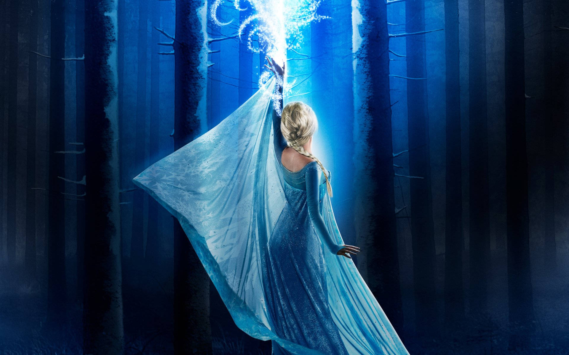Elsa, blue gown, glowing ice magic, Full HD Desktop Wallpaper