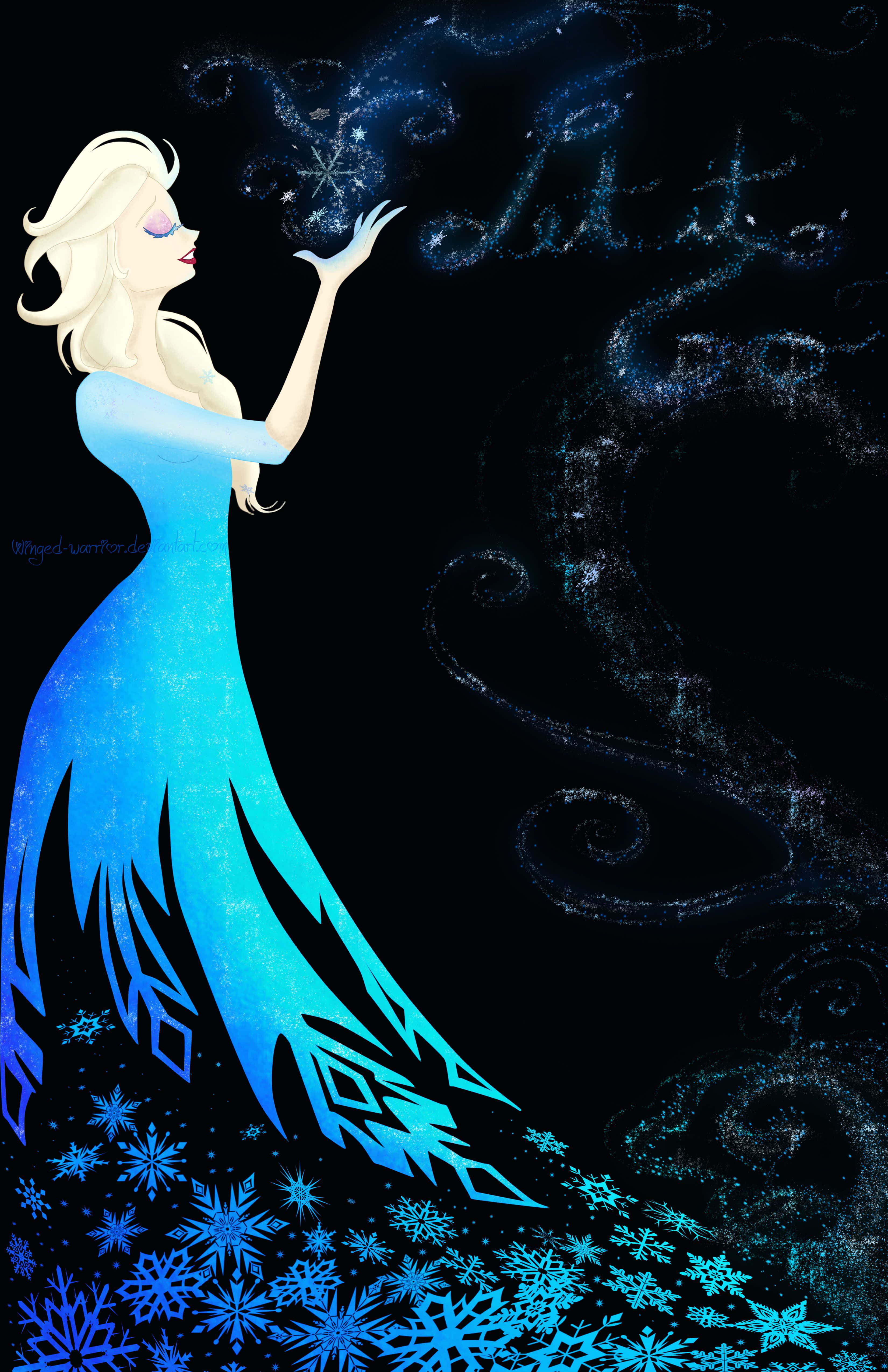 Elsa, blue gown, swirling snowflakes, 4K Phone Wallpaper