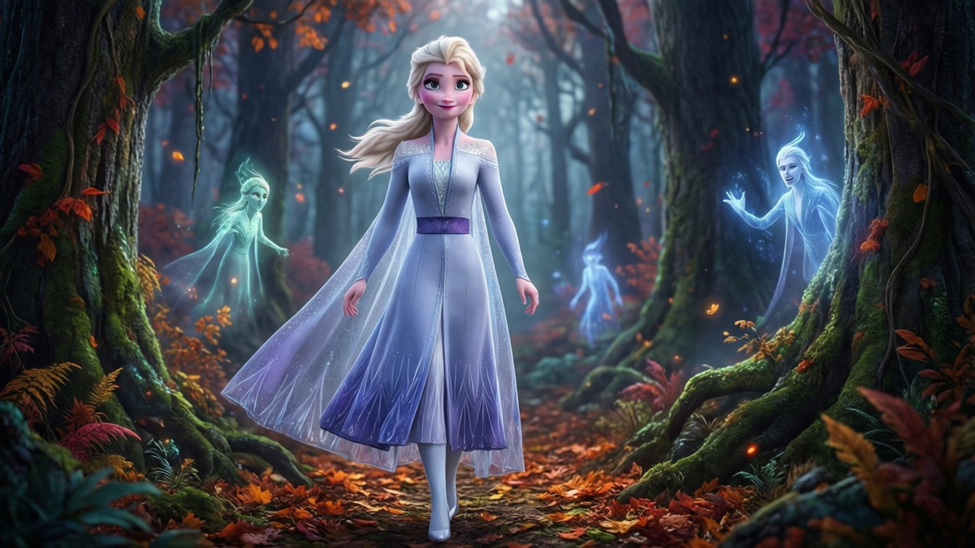 Elsa, enchanted forest, autumn forest, Full HD Desktop Wallpaper