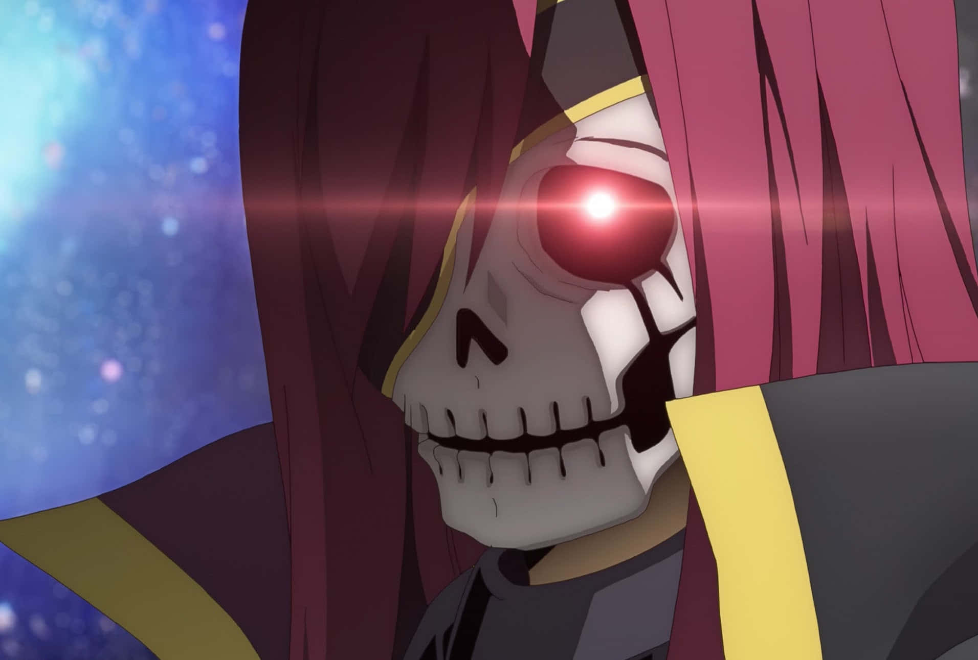 Elsie Crimson, skull-faced anime character, glowing red eye, HD Desktop Wallpaper
