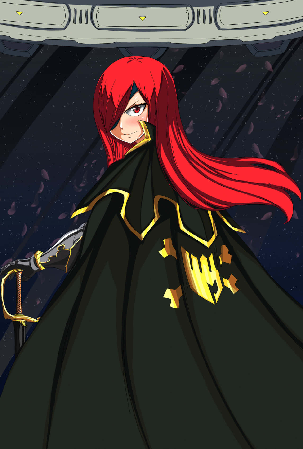 Elsie Crimson, red-haired anime warrior, black and gold cloak, HD Phone Wallpaper