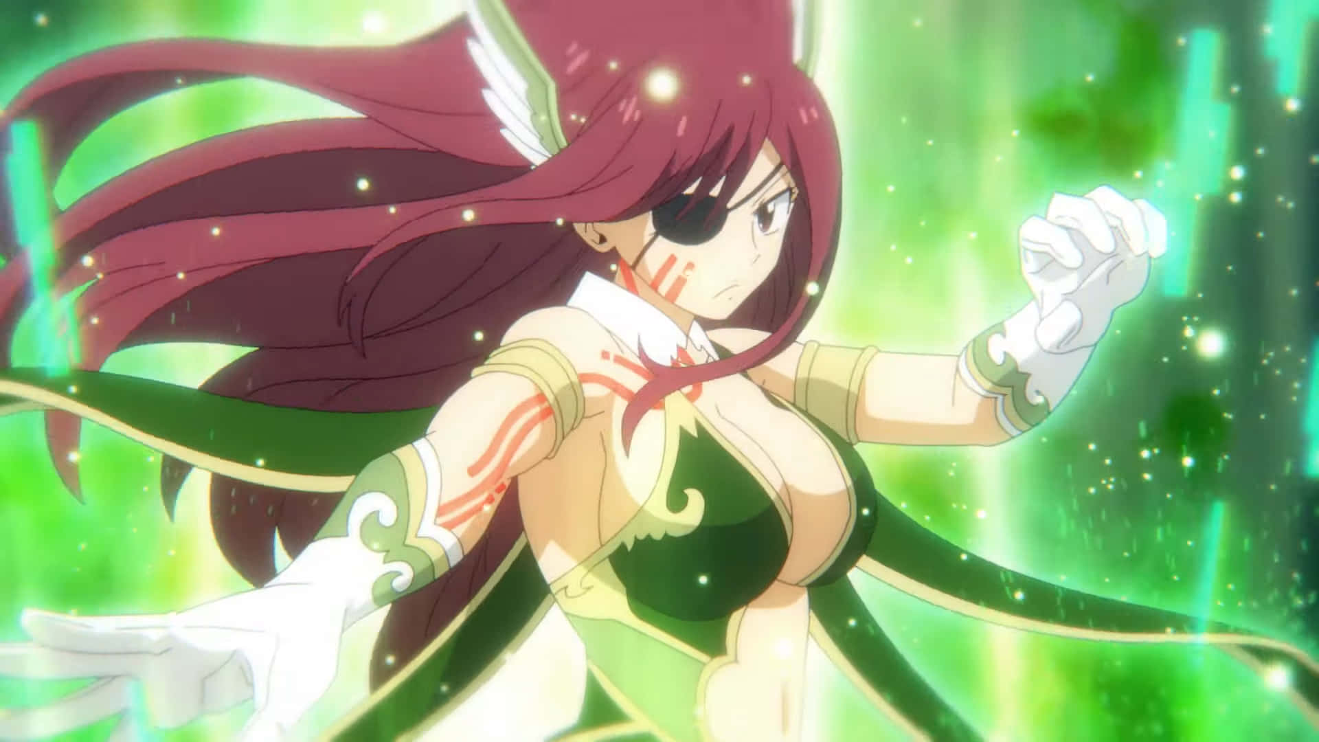 Elsie Crimson, maroon hair, eyepatch, Full HD Desktop Wallpaper