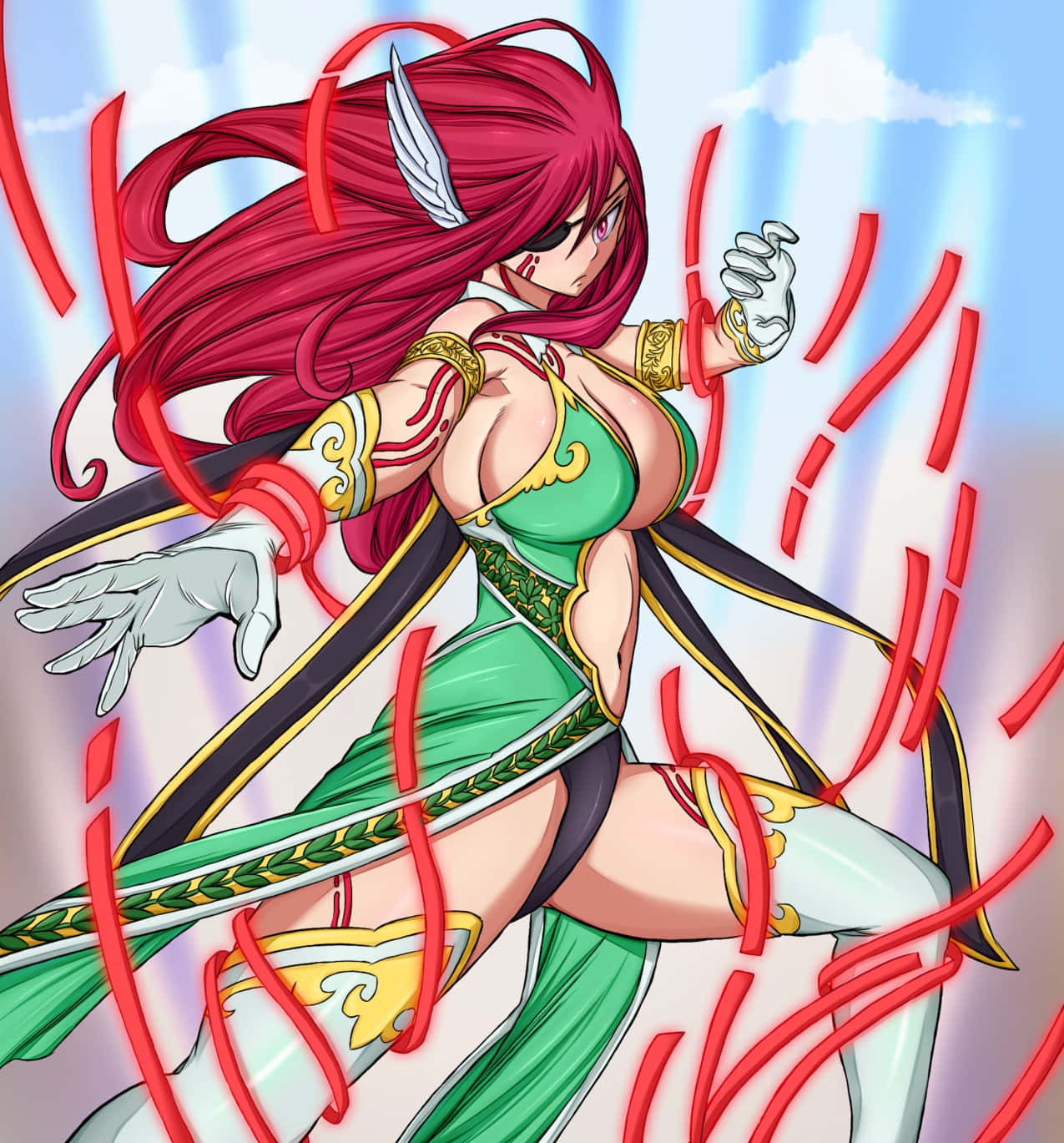 Elsie Crimson, fiery red hair, green armor, HD Phone Wallpaper