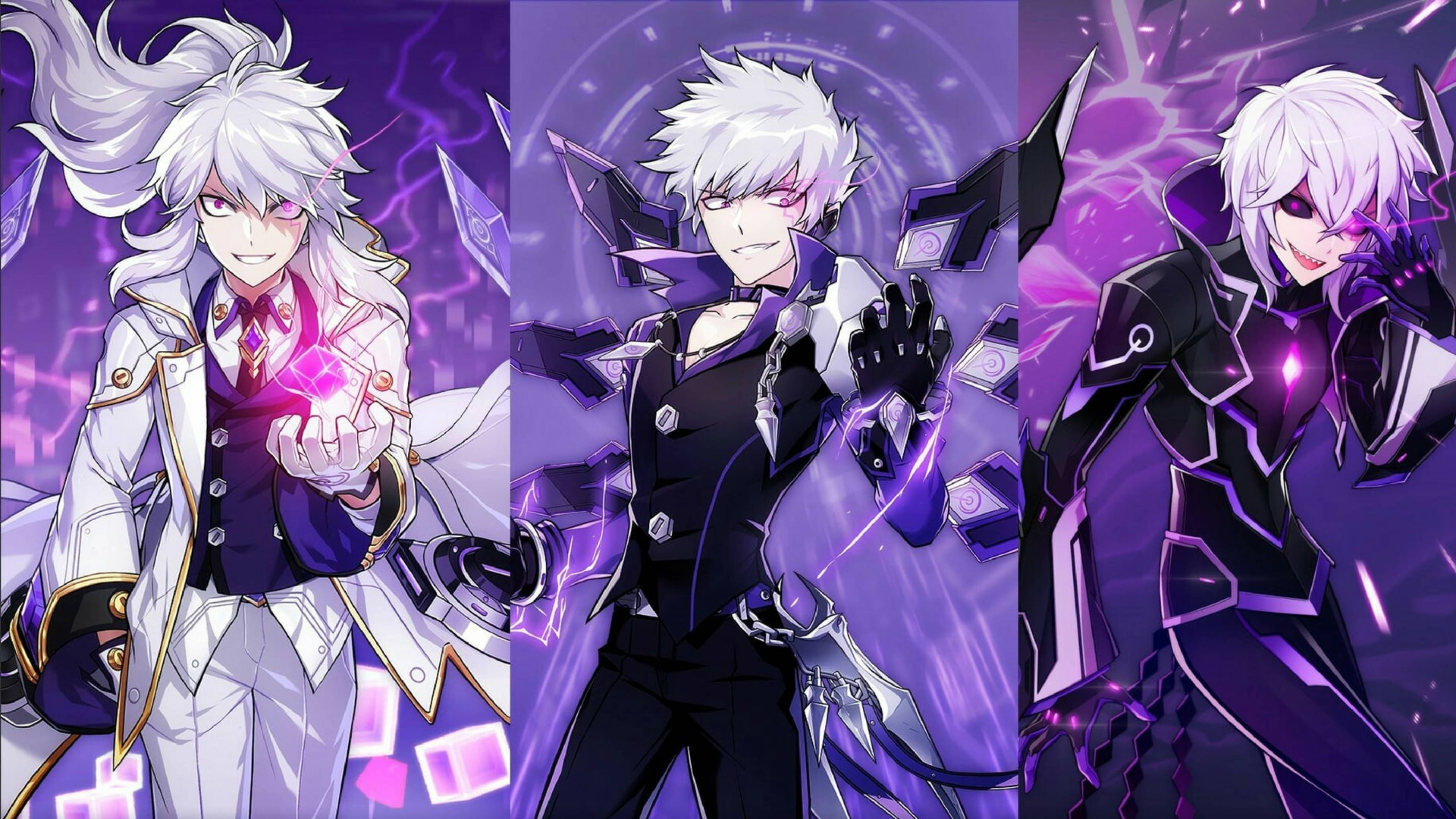 Elsword, white hair, purple energy, 5K Desktop Wallpaper