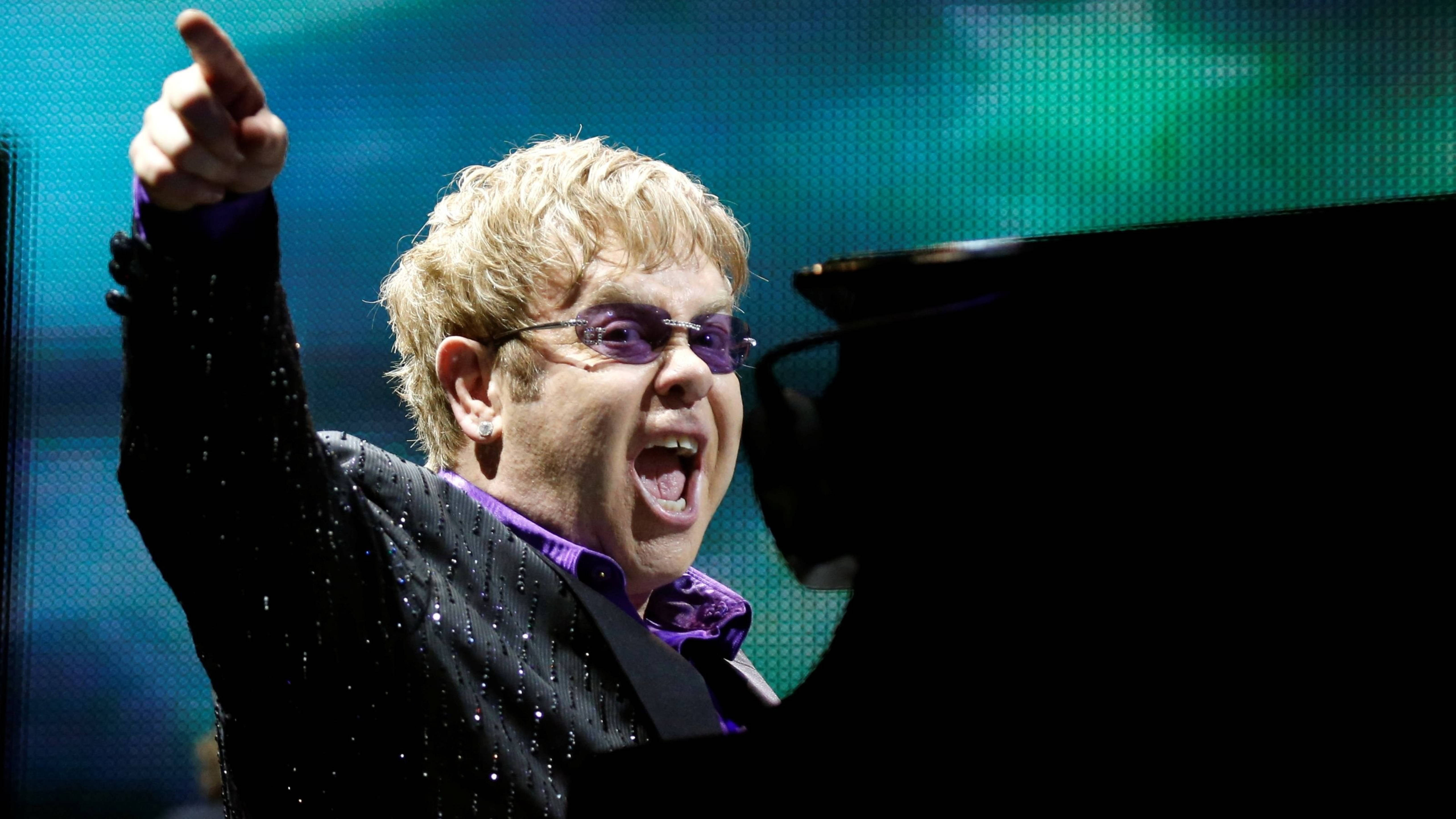 Elton John, pop rock concert, glittering black jacket, 5K Desktop Wallpaper