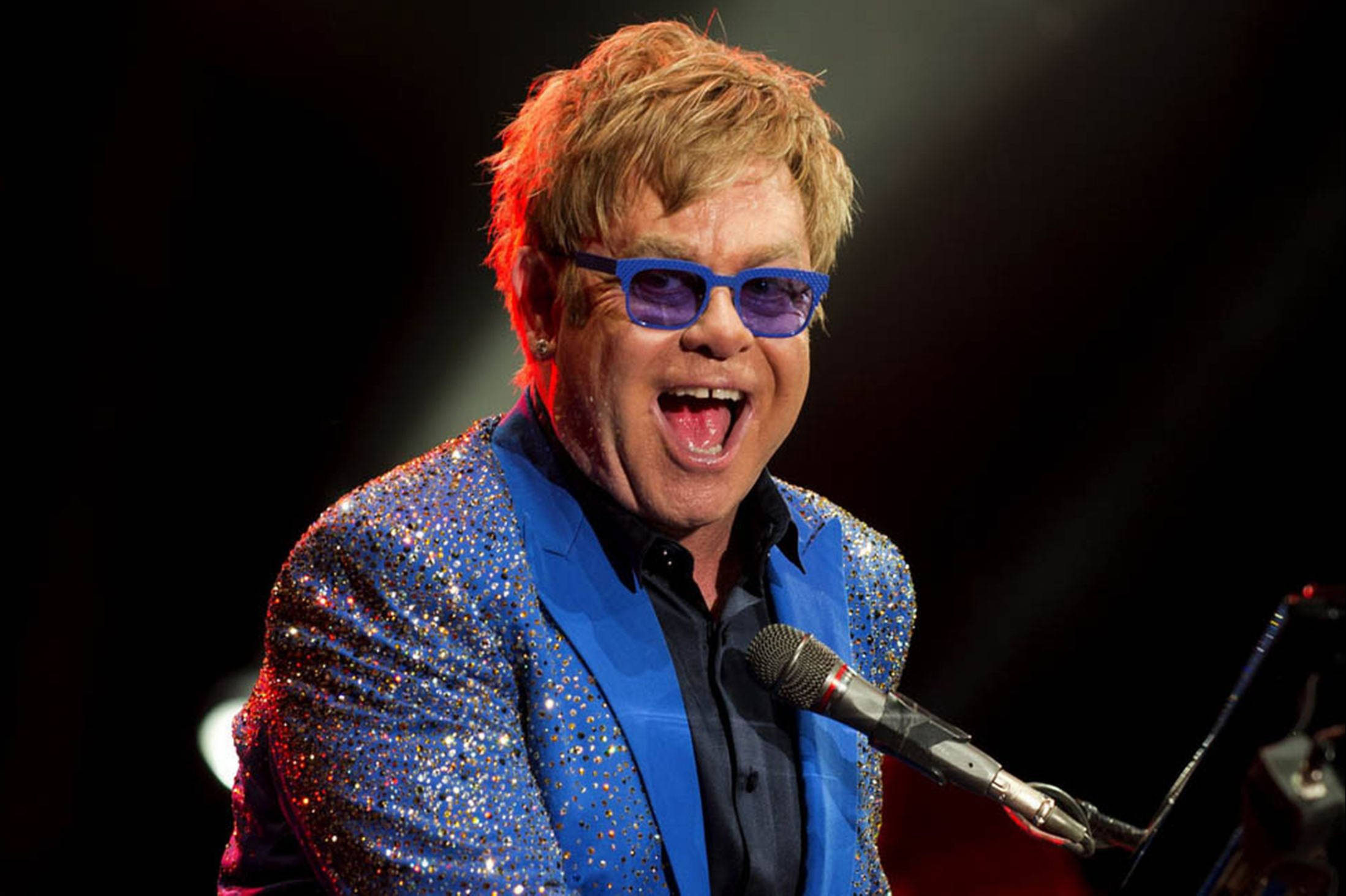 Elton John, blue suit, concert, Full HD Desktop Wallpaper